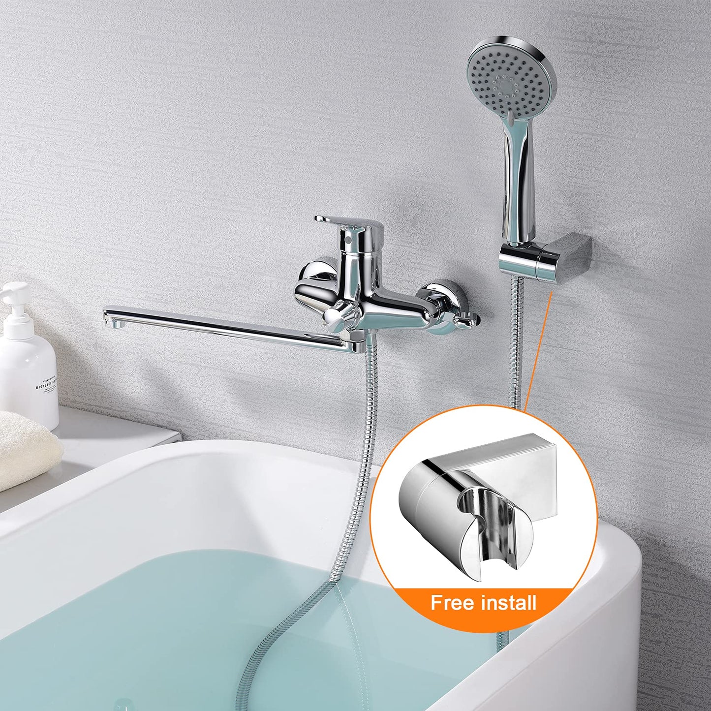 Ibergrif M13150 Rubinetto Miscelatore per Vasca da Bagno con 3 Modalità Sistema Doccia a Pioggia con Flessibile Doccia 180 cm e Bocchetta Allunga (40 cm) Rubinetto Doccia con Supporto Doccia, Argento