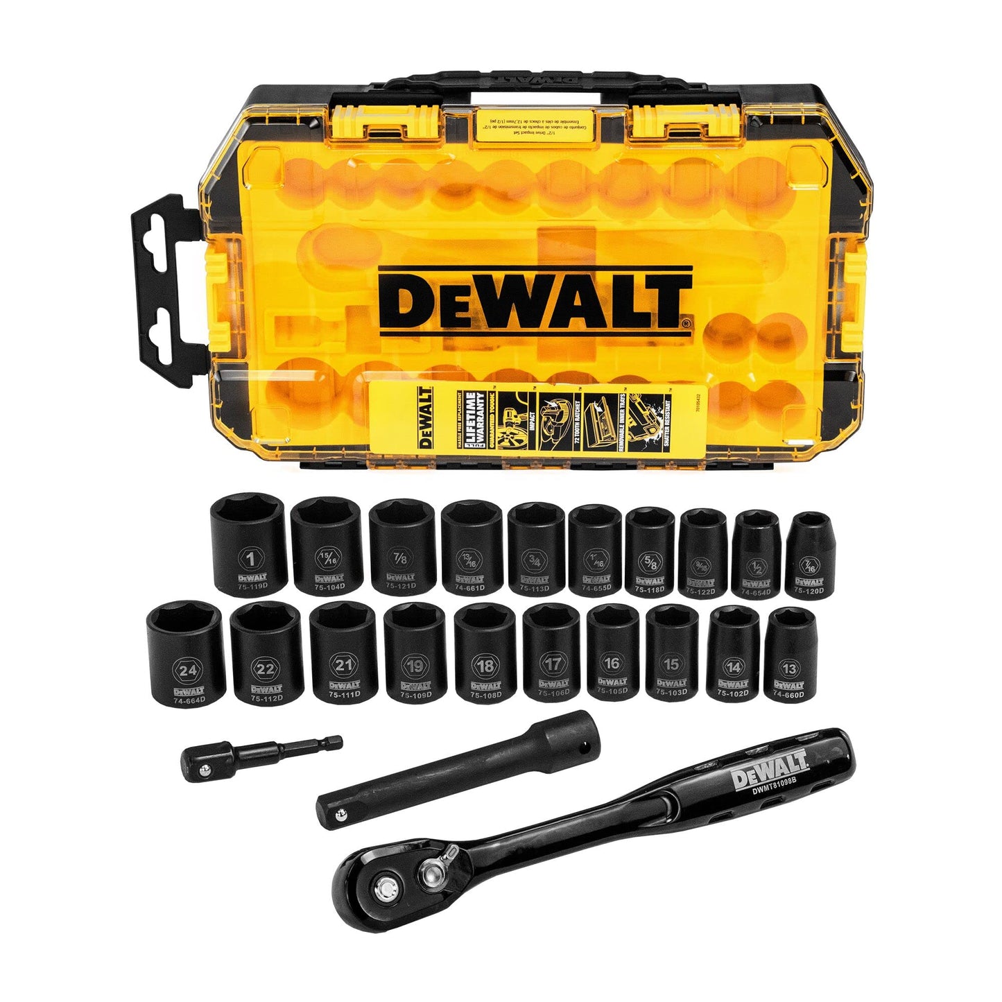 DEWALT DWMT74739 - Set di chiavi a bussola combinate da 1/2", 23 pezzi