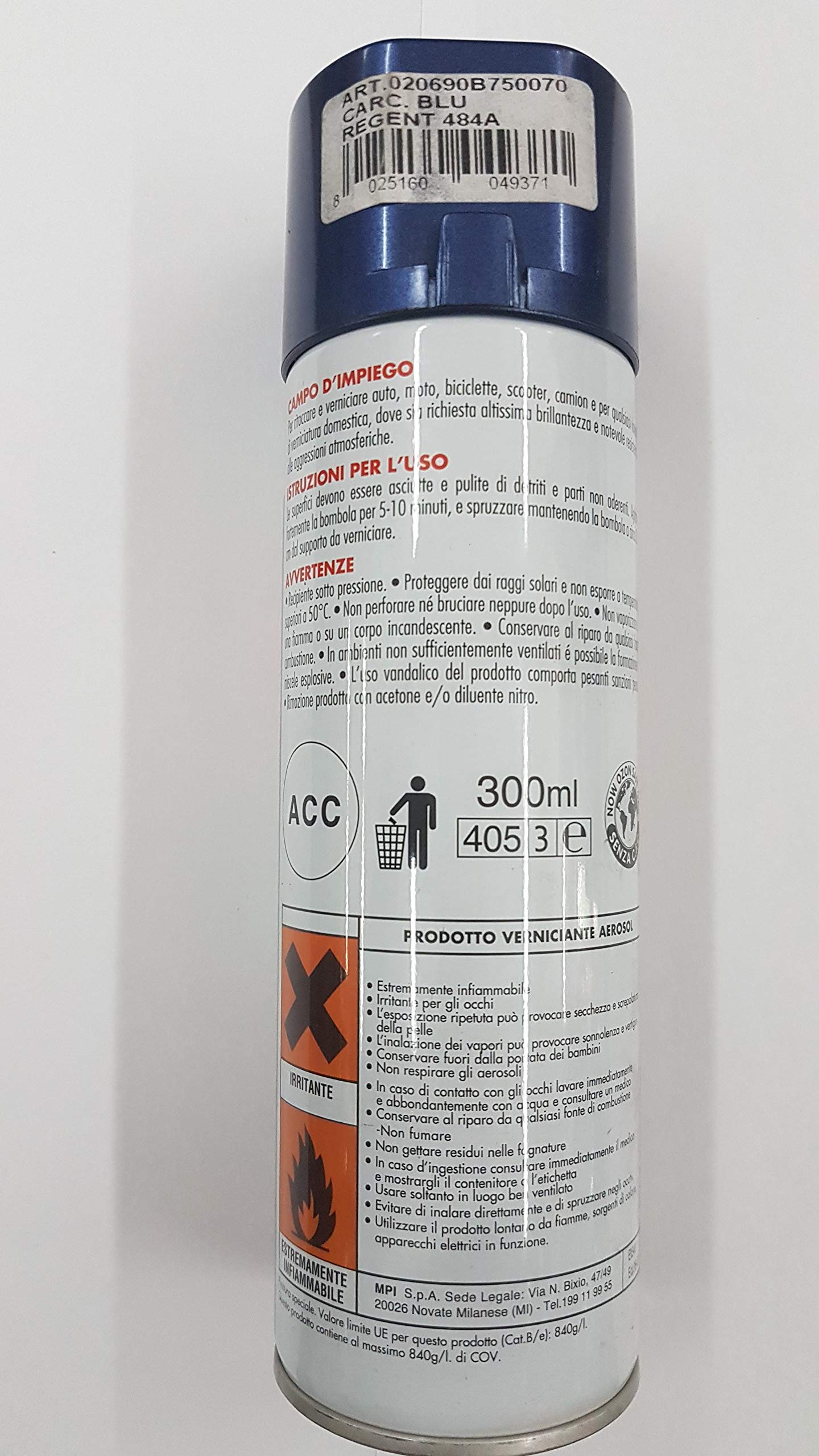 Smalto spray brillante a RAPIDA ESSICCAZIONE Max meyer"CAR COLOR" 300 ml. colore BLU REGENT 484/A. Smalto spray brillante a base acrilica per verniciare auto,moto,biciclette, scooter,camion