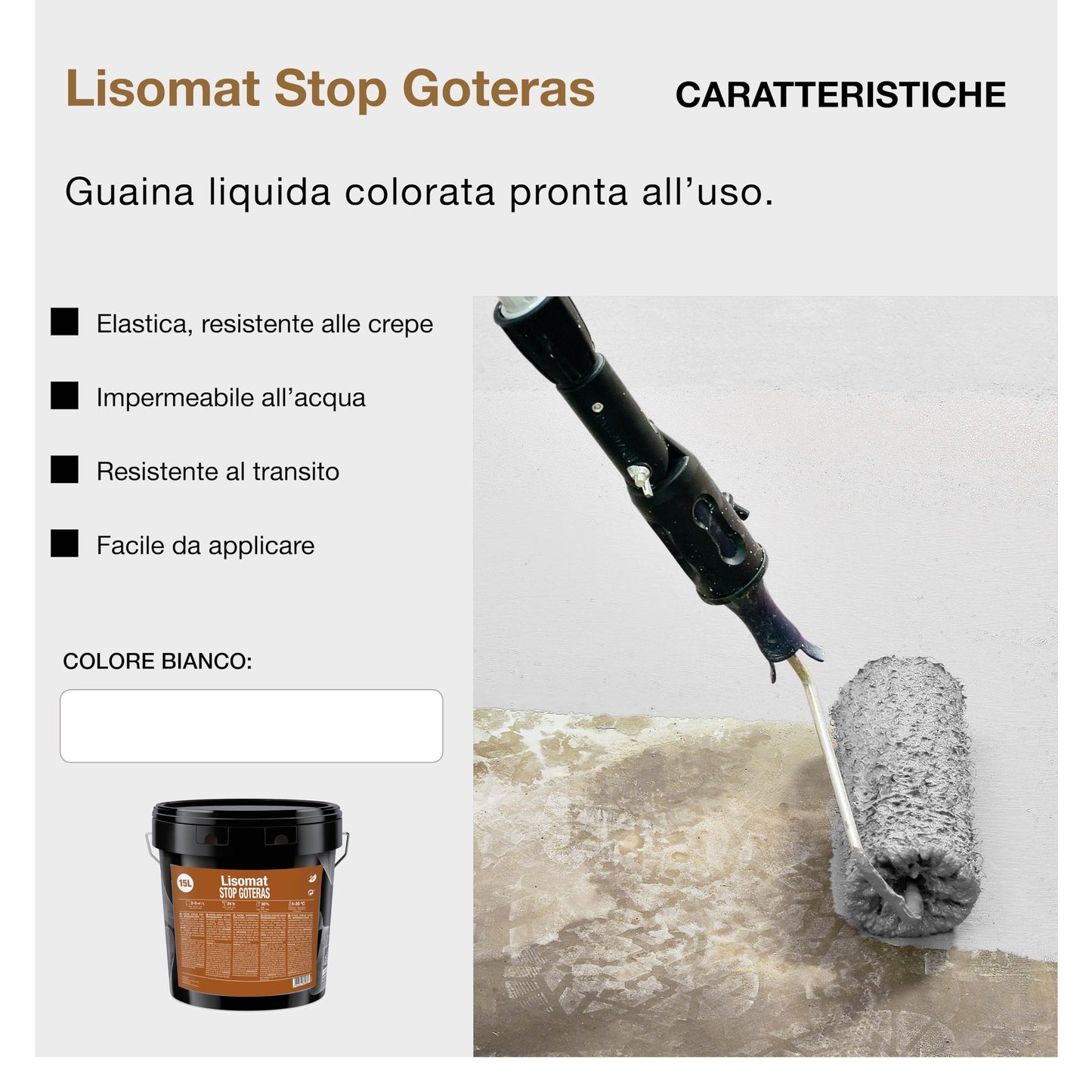 AGUAPLAST Lisomat membrana/guaina impermeabilizzante elastica, resistente alle crepe e raggi UV - Colore bianco 4lt