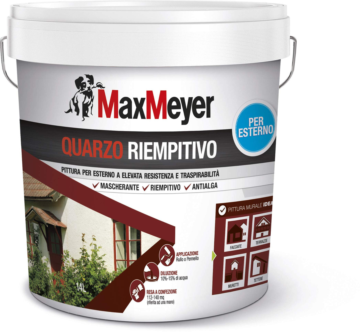 MaxMeyer Pittura per esterni Quarzo Riempitivo Antialga BIANCO 14 L