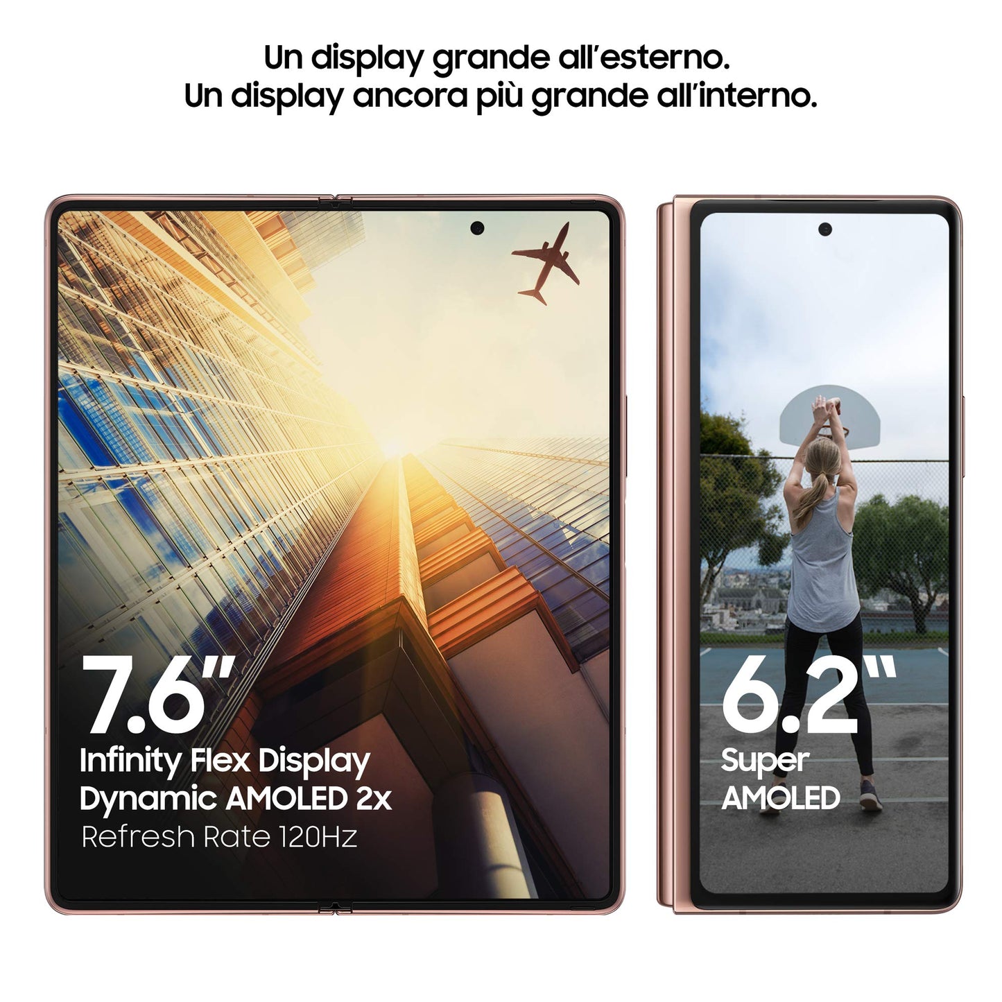 Samsung Galaxy Z Fold2 5G Smartphone, Display ext.6.2” Super AMOLED / int. 7.6” Dynamic AMOLED 2x, 256GB, RAM 12GB, Batteria 4500 mAh, 5G, NanoSIM, Android 10, Marrone