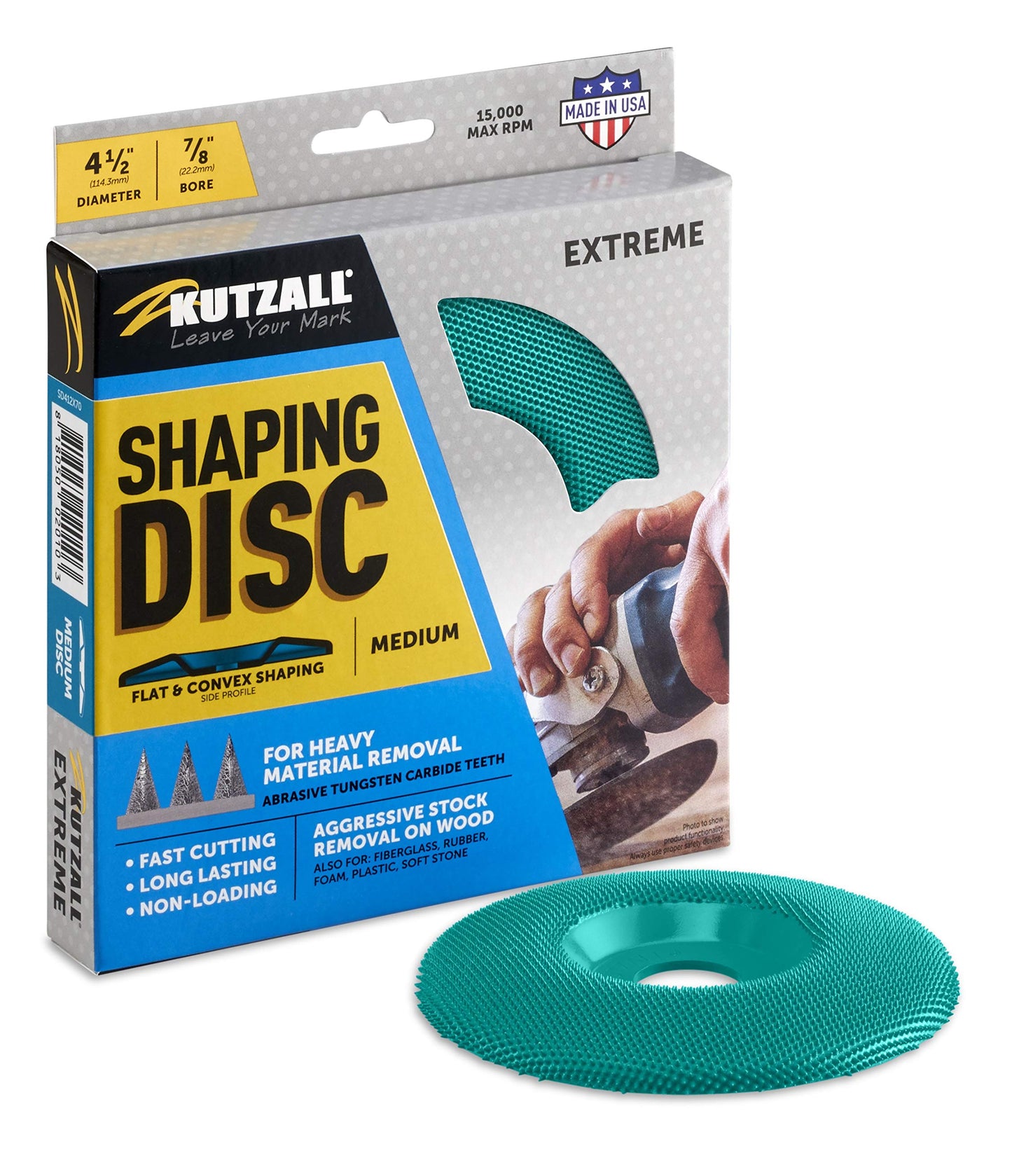 Kutzall Extreme Disco Abrasivo - Grana media, 114.3mm X 22.2mm - Accessorio Tagli Angolari per Smerigliatrice Angolare per Falegnameria per DeWalt, Bosch. Carburo di Tungsteno Abrasivo, SD412X70