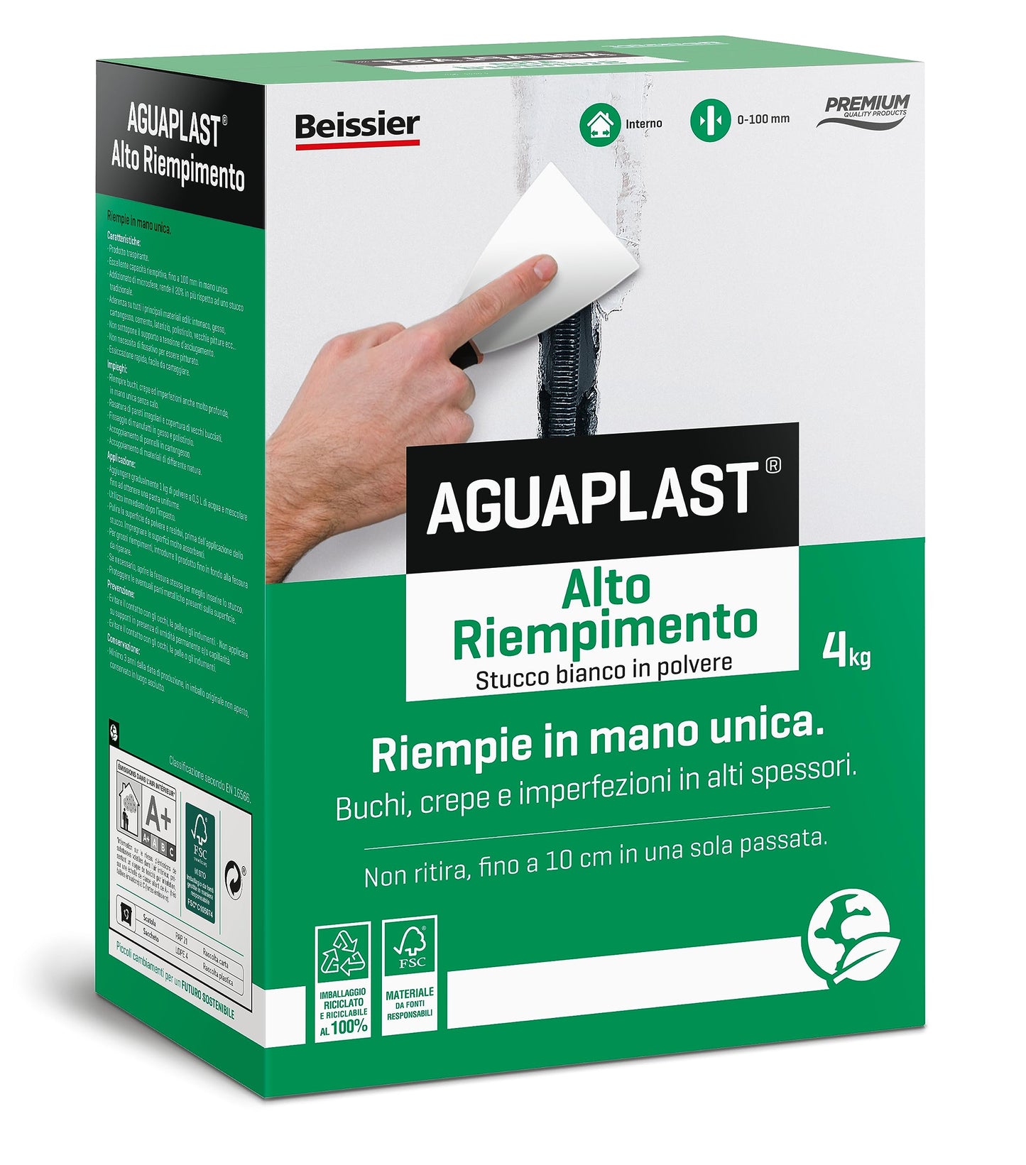 Aguaplast Alto Riempimento polvere, stucco per interni in alti spessori. 10 cm di spessore in mano unica. 4kg