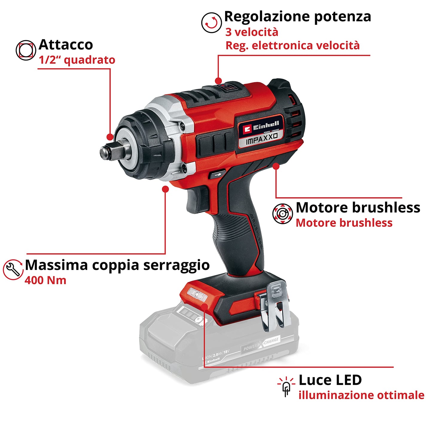 Einhell Professional Avvitatore a Impulsi Percussione a Batteria IMPAXXO 18/400 Power X-Change