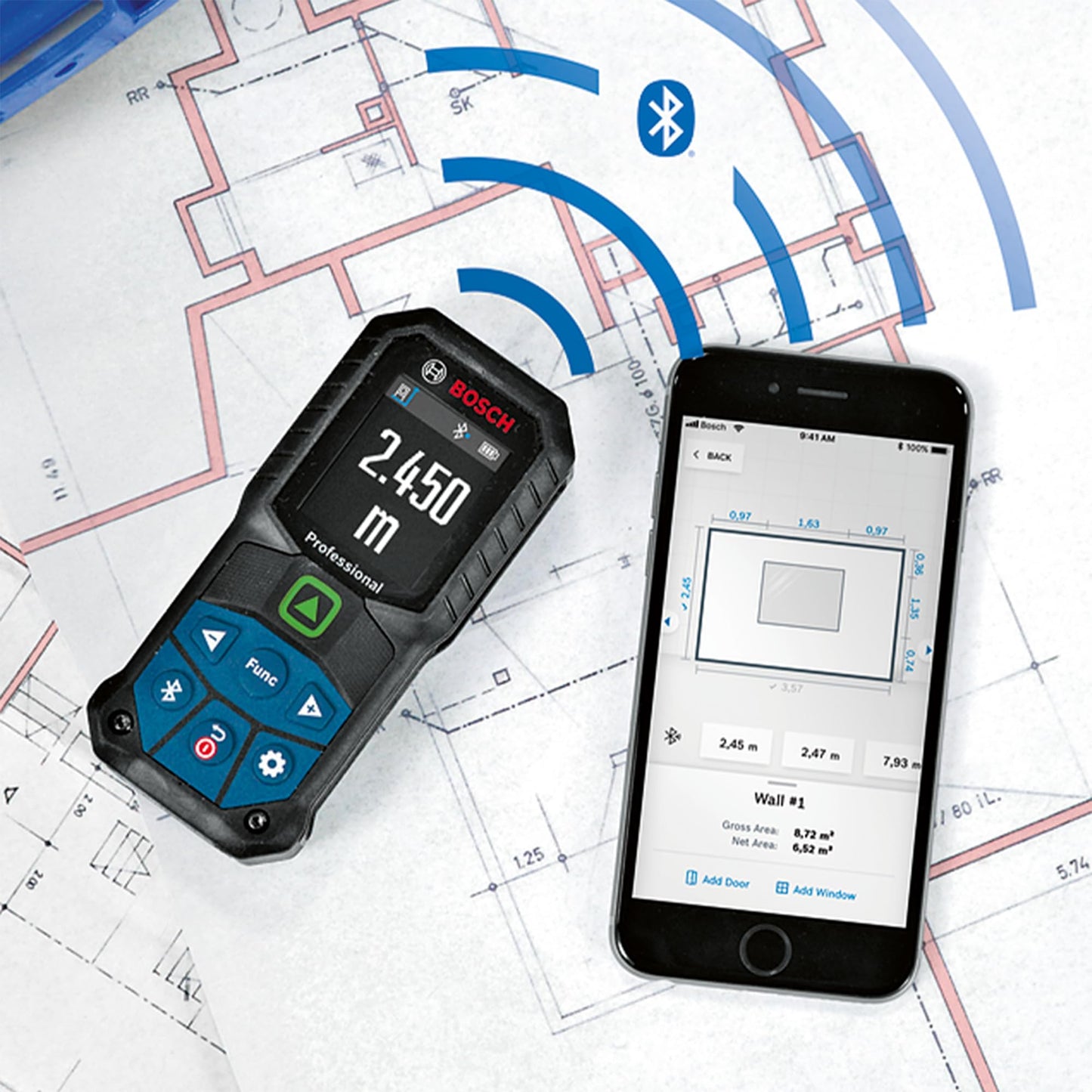 Bosch Professional Distanziometro laser GLM 50-27 CG (laser verde, campo di misura: fino a 50m, robusto, IP65, trasferimento dati tramite Bluetooth, 2 batterie AA, tracolla, sacchetto)