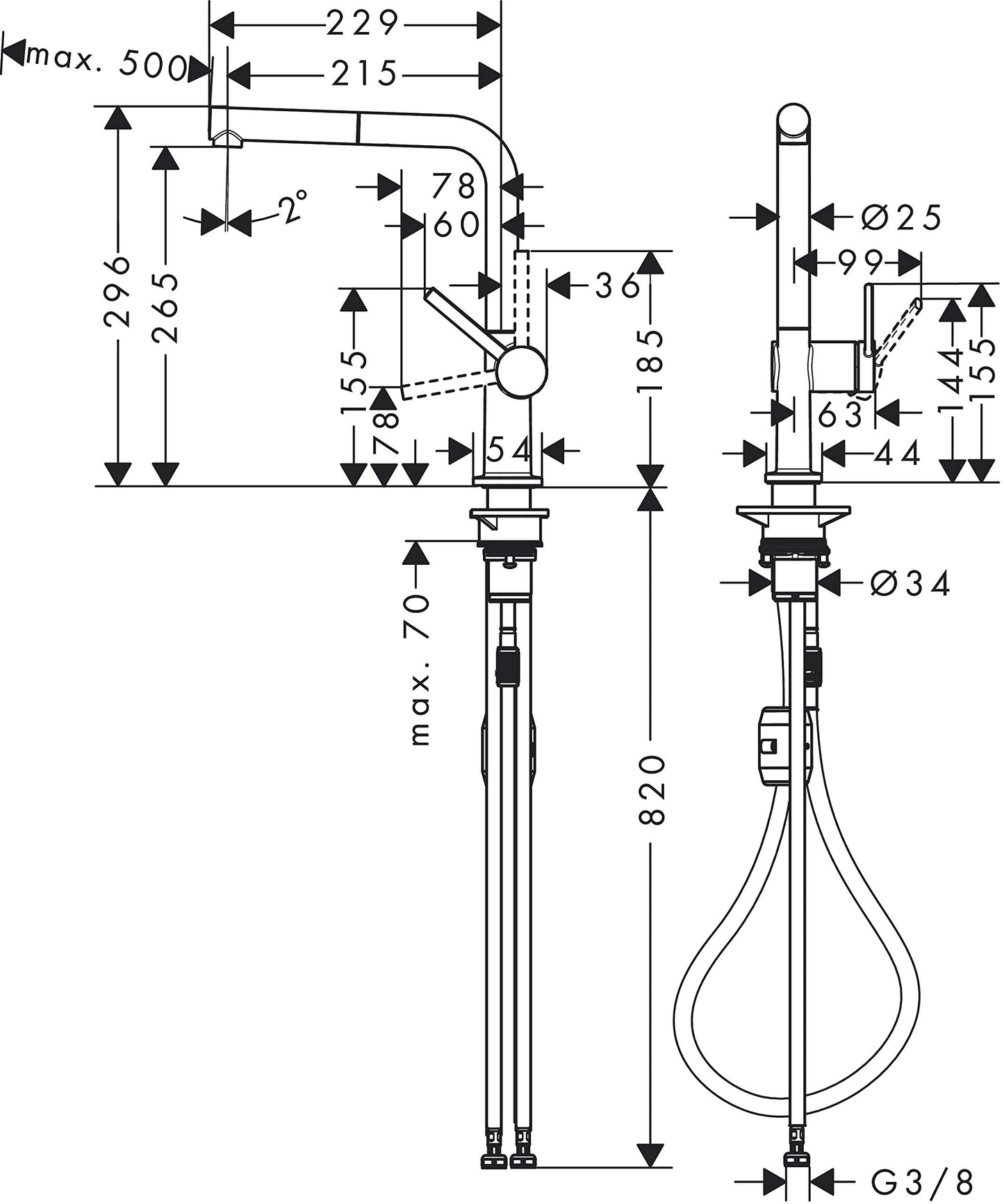 hansgrohe Talis M54 Miscelatore cucina monocomando 270, bocca d'erogazione estraibile, 1 getto, acciaio inox, 72808800