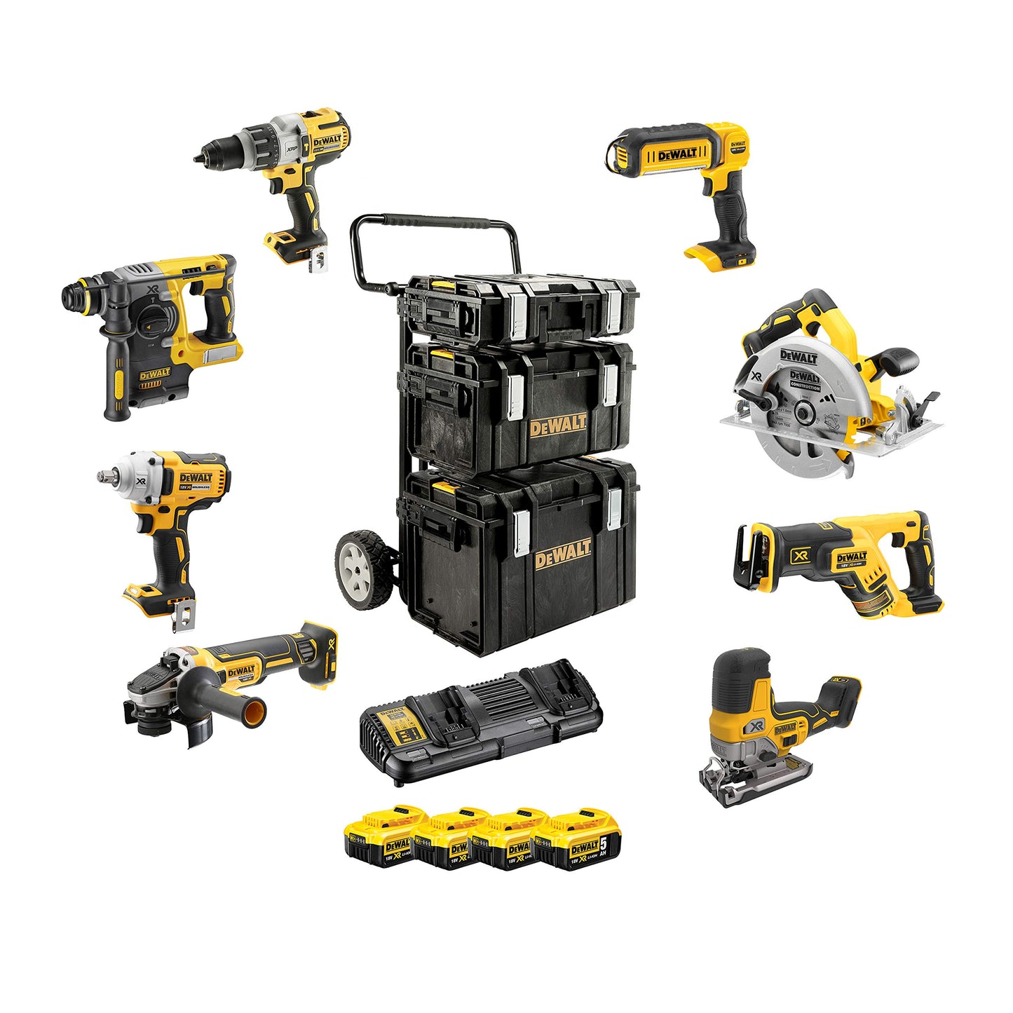 Dewalt DCK856P4-QW - Batteria combinata, 18 V/5 Ah, 8 pezzi, colore: Nero/Giallo