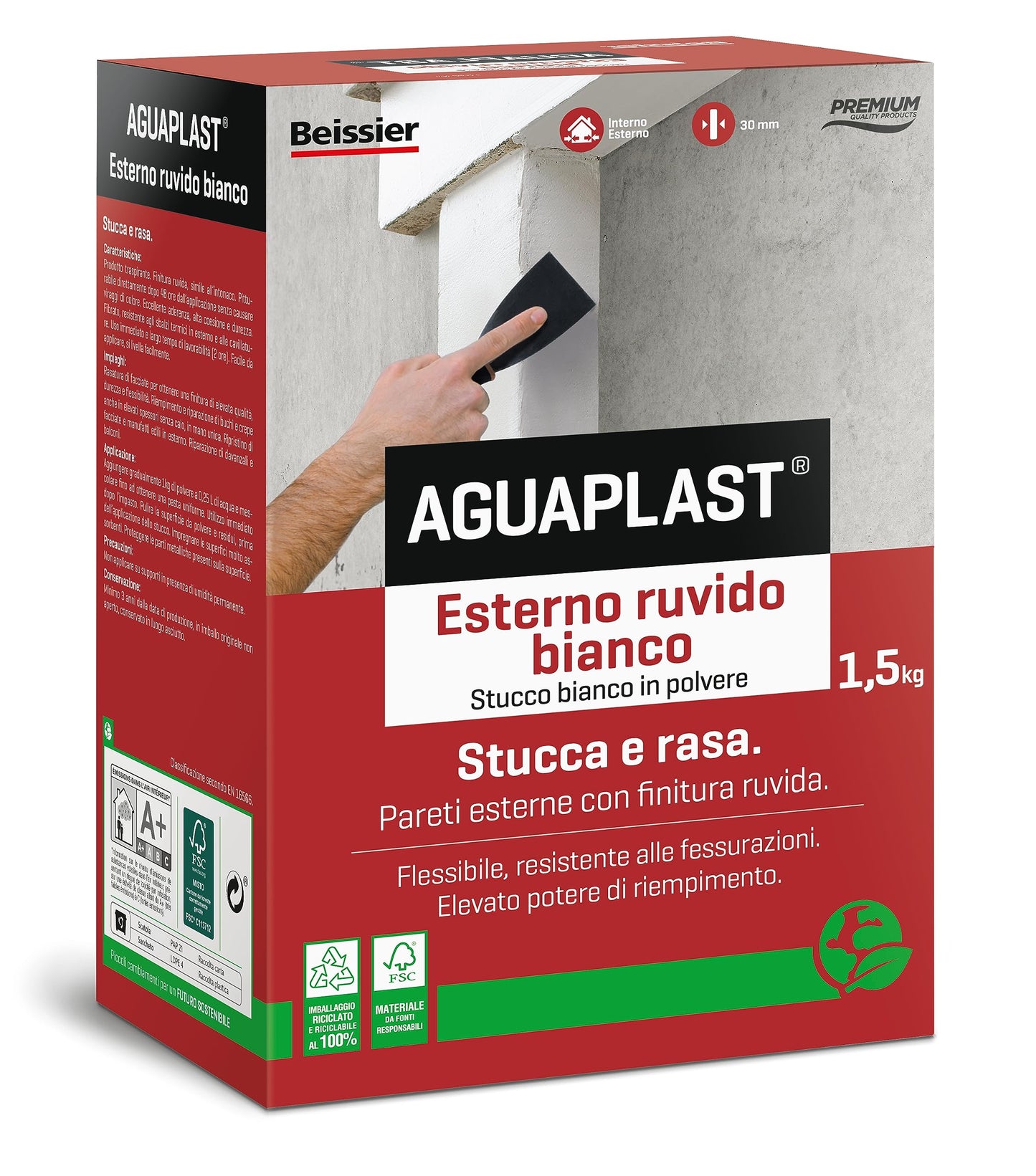 Aguaplast SR5 ruvido bianco. Stucco rasante per esterni/interni finitura ruvida bianca 1,5 kg