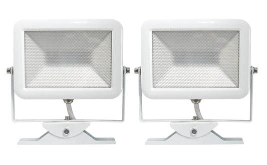 Electraline 92302 coppia 2x Proiettore Faretto Slim da Esterno, IP44 a LED con Sensore crepuscolare di Movimento, 10W, Bianco