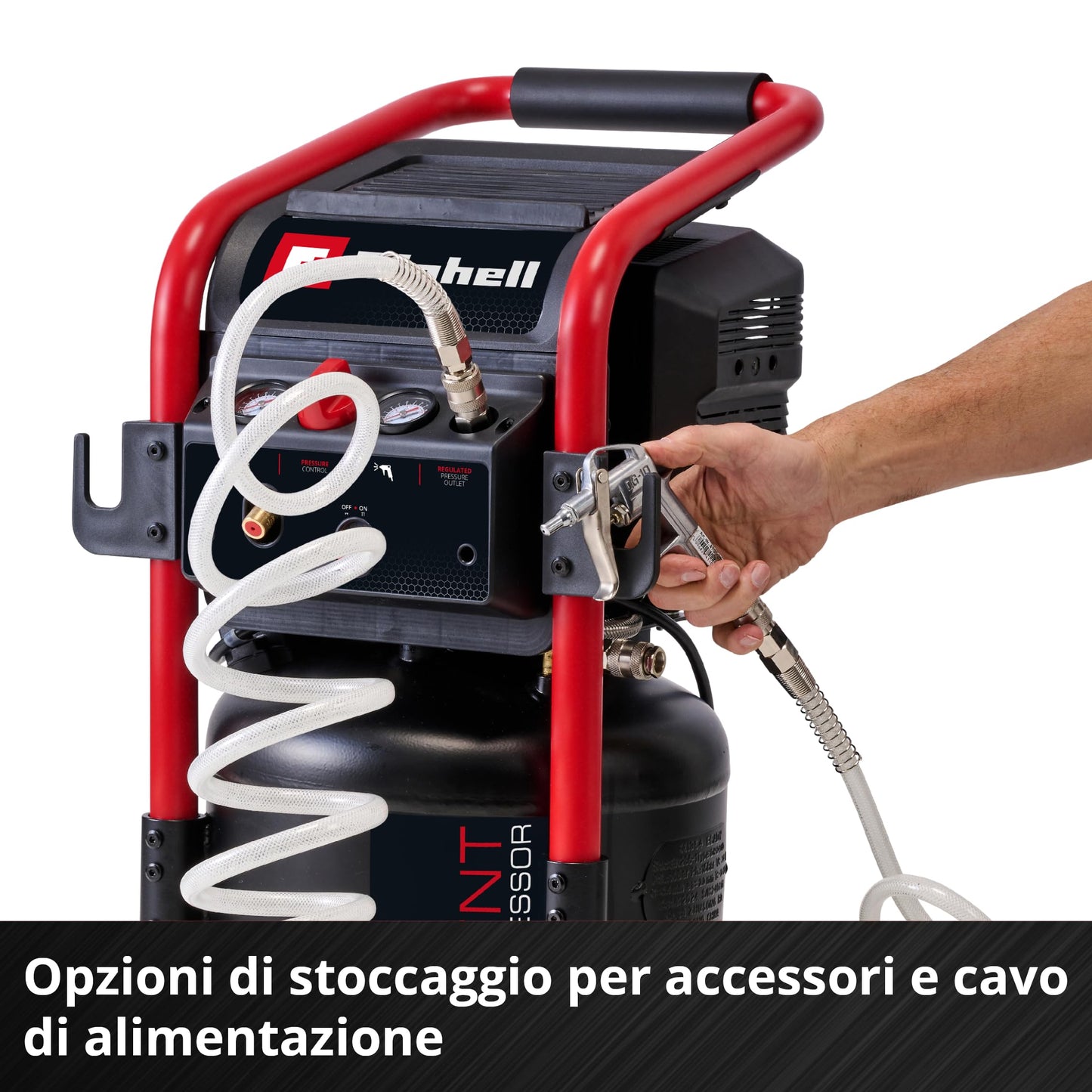 Einhell Compressore TE-AC 240/24 Silent (1500 W, max. 10 bar, serbatoio da 24 l, potenza di aspirazione 240 l/min, compressore silenziato da 70 dB, 2 manometri, riduttore di pressione)