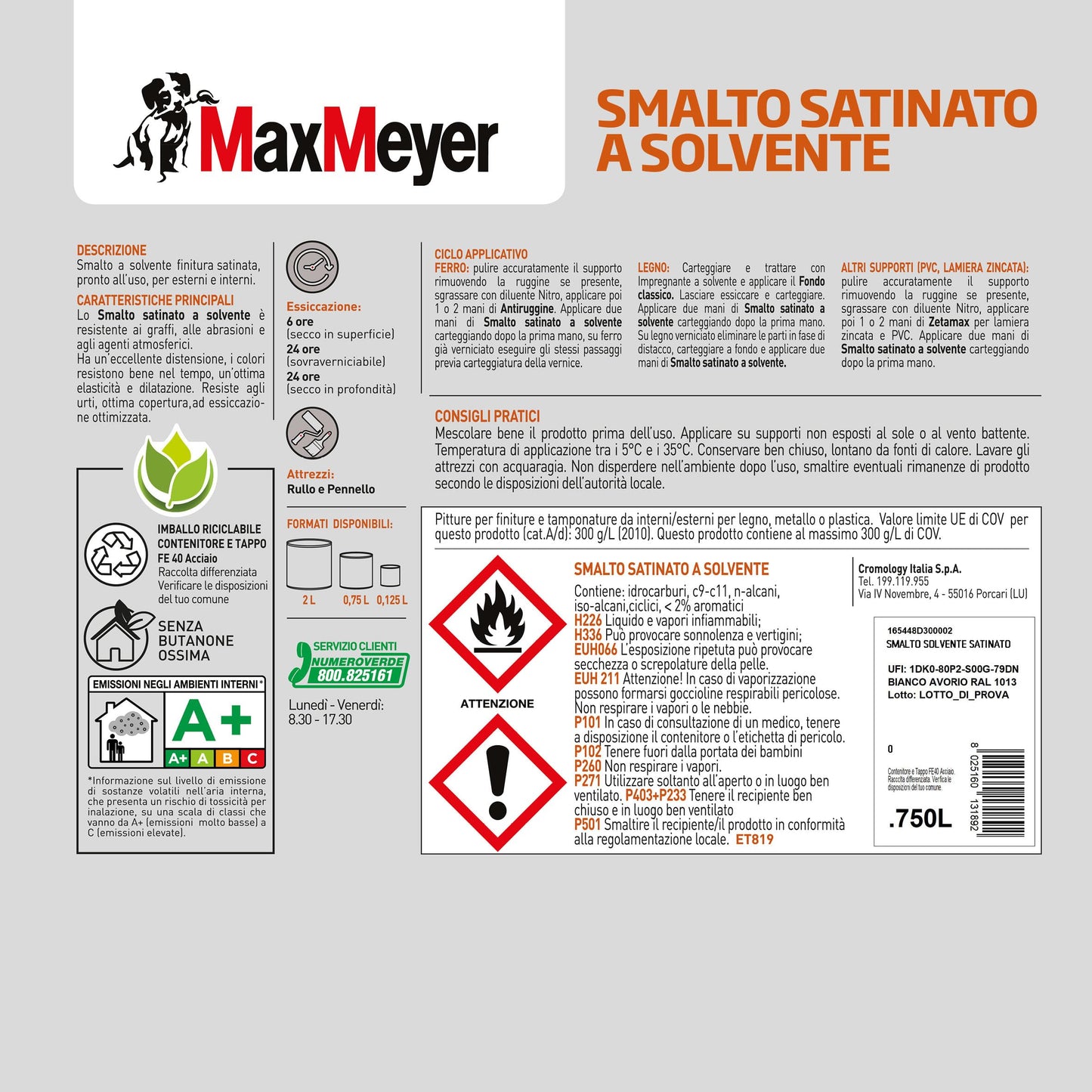 MAXMEYER Smalto a solvente per ferro e legno satinato AVORIO R1013 0,750 L