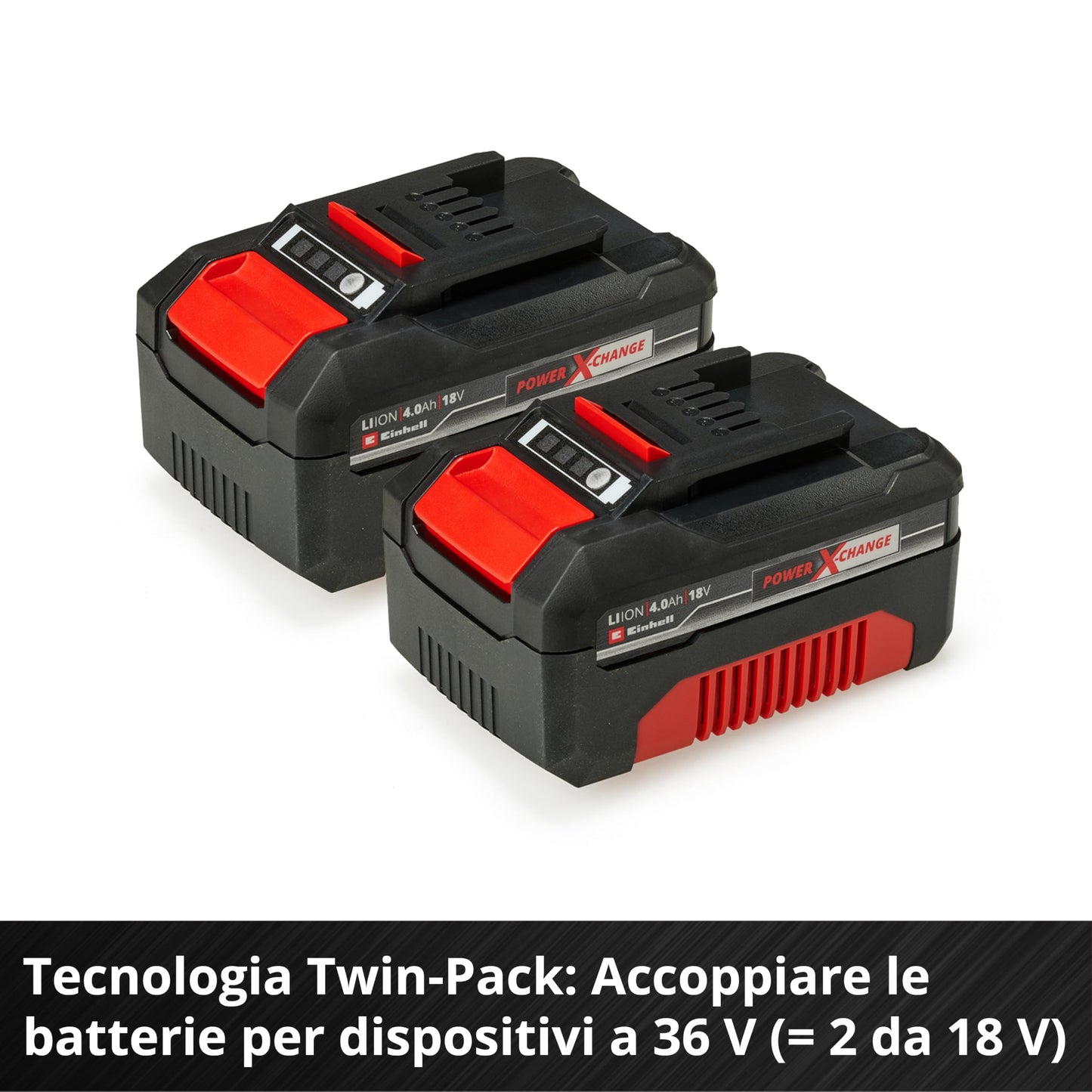 Einhell Originale PXC Twin Pack 4,0 Ah Batterie, 18 V, Per tutti i dispositivi Power X-Change, Gestione dinámica della batteria, cicli di ricarica ada), Confezione da 2, nessun caricabatterie