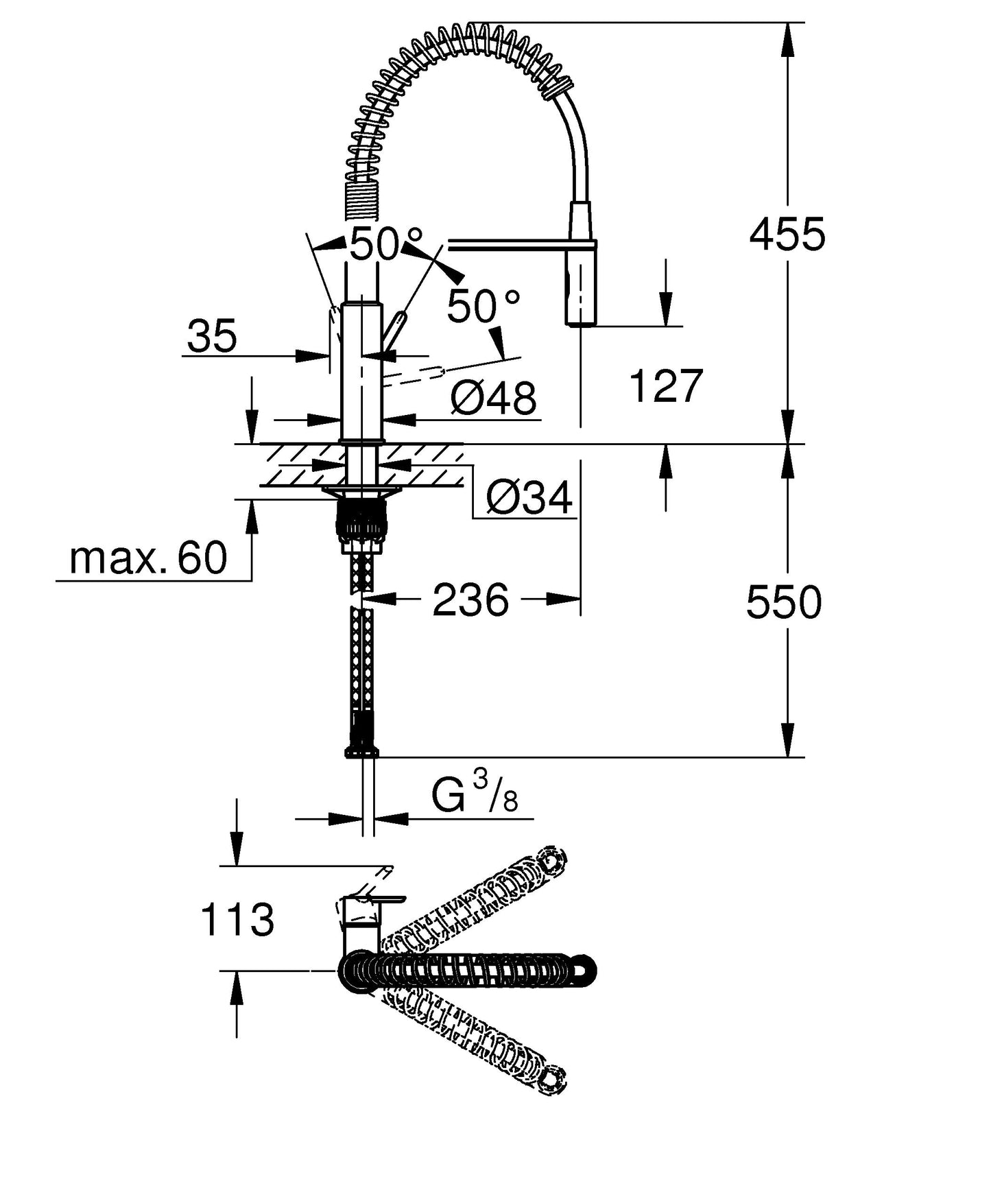 GROHE Get, rubinetto per lavello da cucina, miscelatore monocomando a 2 getti, rubinetto con doccia estraibile professionale, installazione rapida, cromato, 30361000 (importazione tedesca)