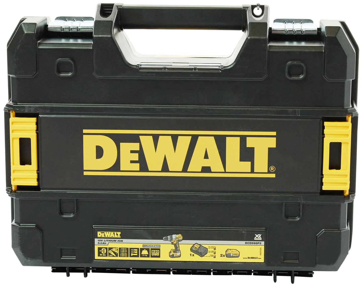 DeWalt DCD996P2-QW Trapano Avvitatore a Percussione, 3 Velocità, 5.0 Ah, Motore Brushless, con Doppia Batteria in Valigetta TSTAK, 18 V, giallo;nero;argento, 1/2_pollice