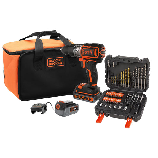 BLACK+DECKER Trapano a percussione senza spazzole da 18V con 1 batteria da 4,0Ah e 1 batteria da 2,5Ah, 50 accessori, caricatore rapido da 1A e borsa morbida, BL188ME2SA-QW