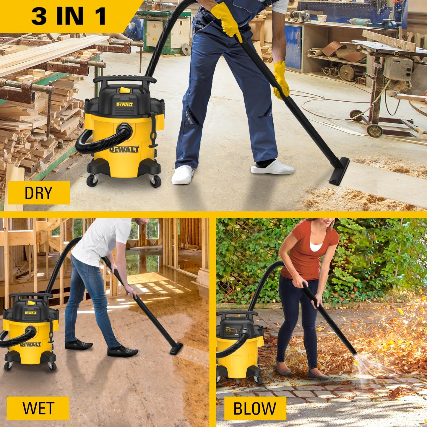 DEWALT 20L Wet/Dry Vac DXV20P, Aspiratore Bagnato/Asciutto da 20 l, Giallo/Nero