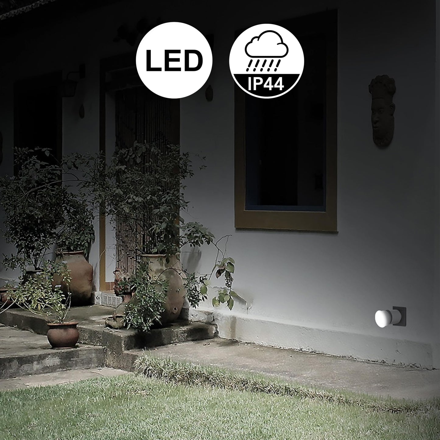 Electraline 58047 Faretto LED IP44 con 4 livelli di luminosità regolabile con dimmer da 20LM a 1000LM, Spina schuko, per uso Outdoor Bianco