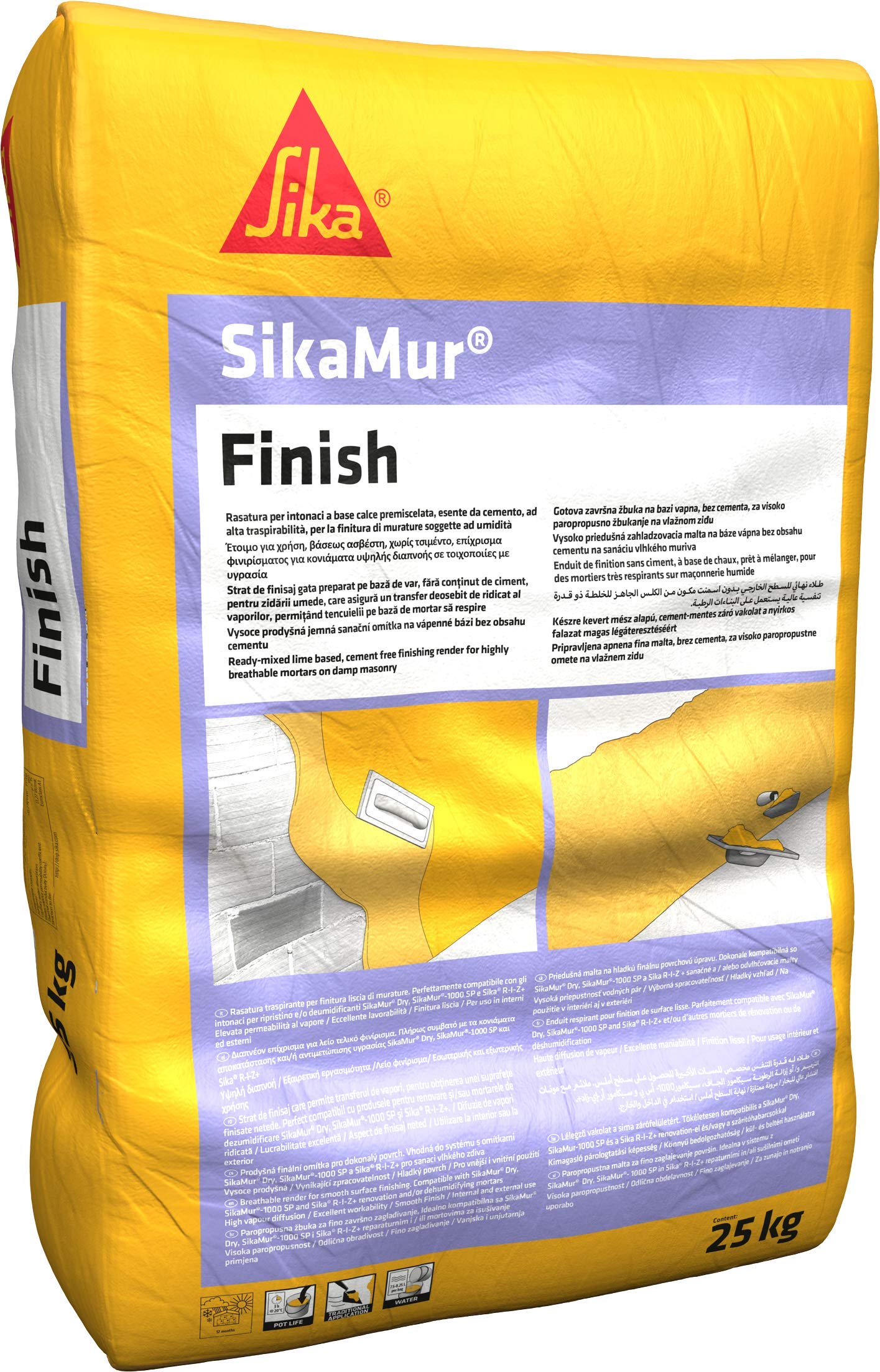 Sika - SikaMur Finish, Bianco - Rasante superficiale per intonaci traspiranti - Polvere premiscelata a secco - A basso spessore - Sacco da 25kg