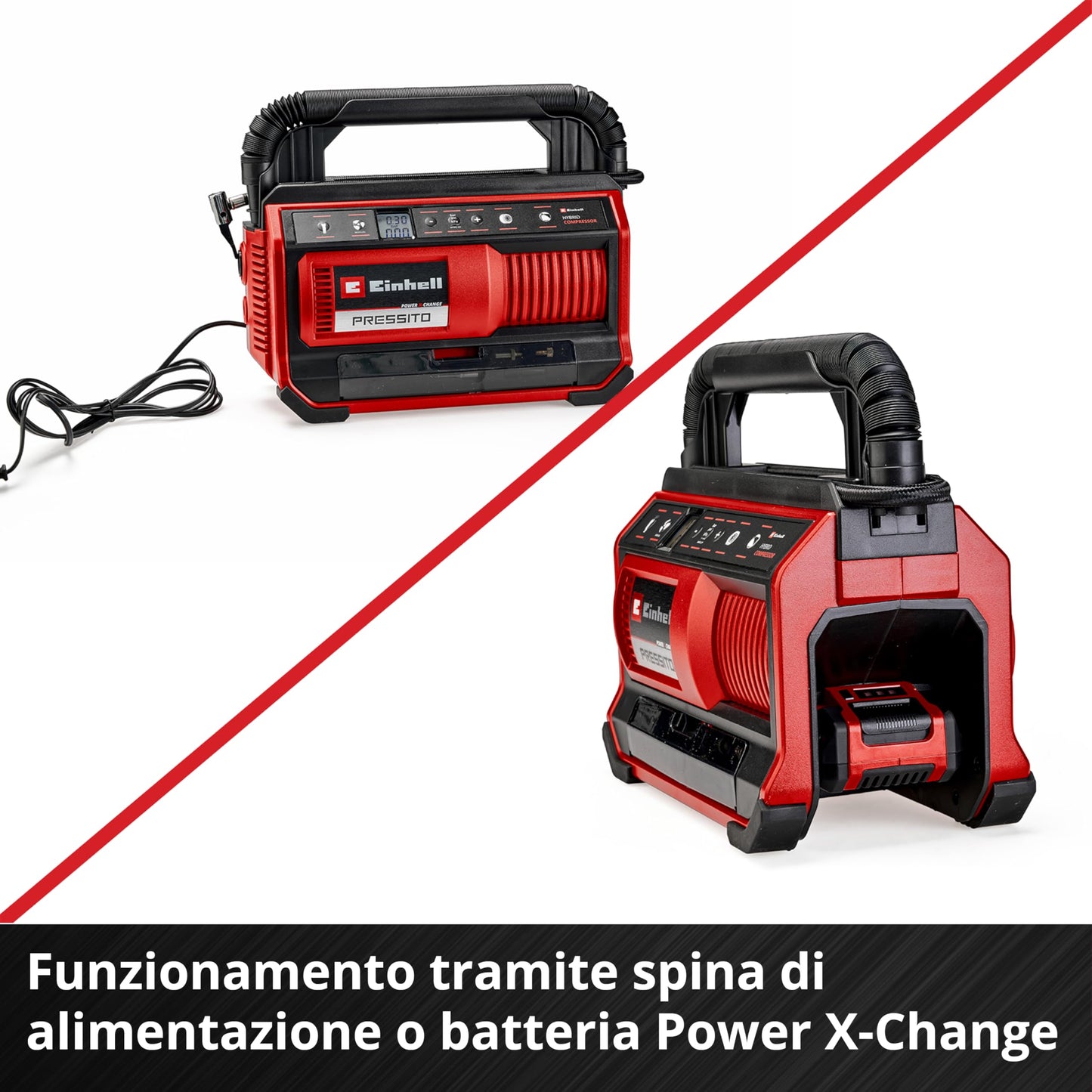 Einhell Compressore ibrido PRESSITO 18/25 Hybrid Power X-Change(18 V, funzionamento con cavo di alimentazione o batteria, max. 11 bar, incl. kit 4 adattatori e 2 tubi flessibili, senza batteria)