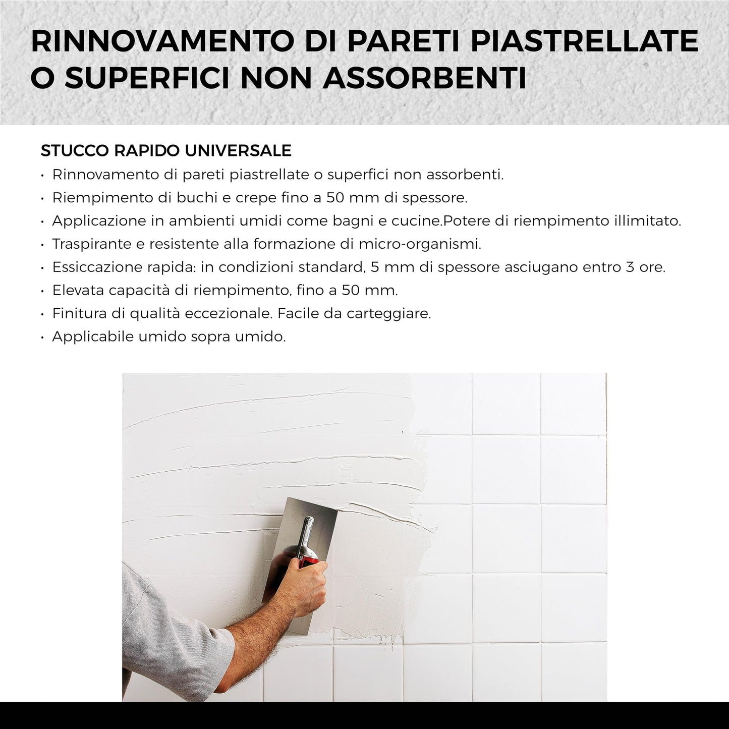 Aguaplast Express stucco in polvere per rinnovamento di pareti piastrellate in ambienti umidi come bagni o cucine - 4kg