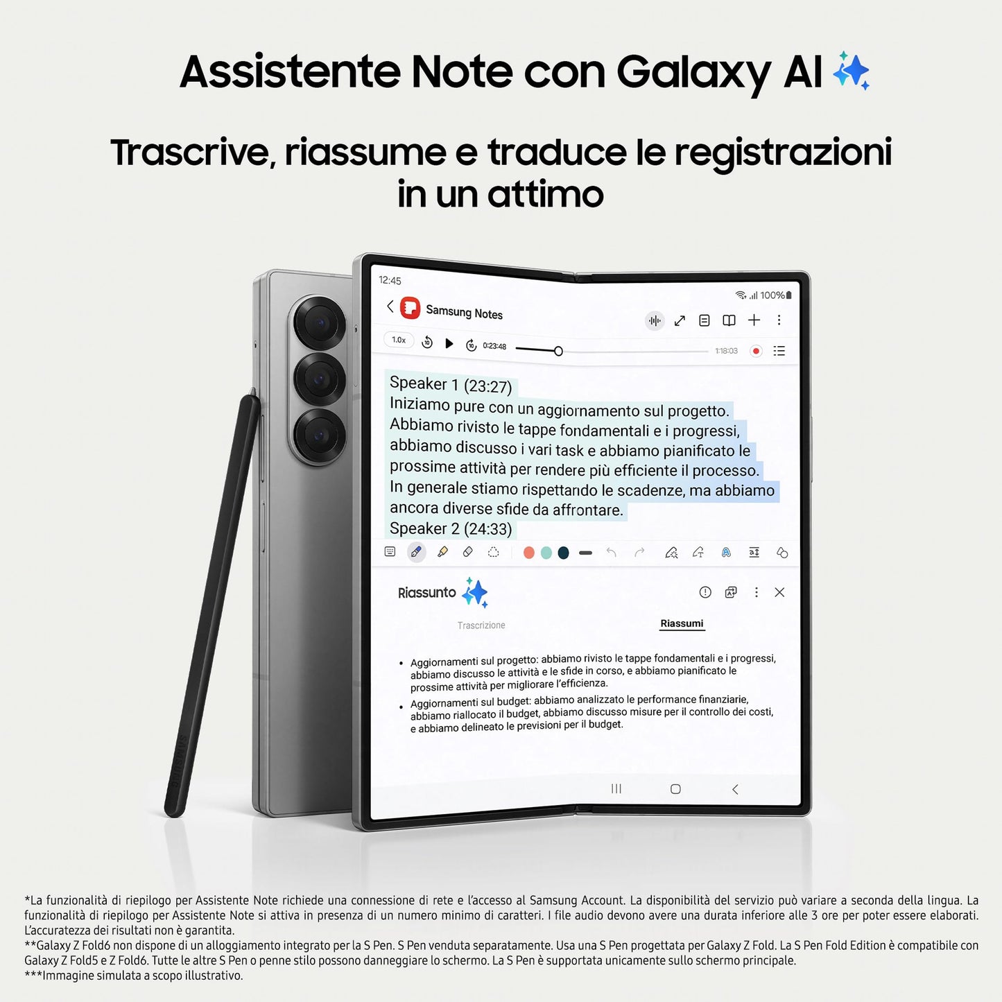 Samsung Galaxy Z Fold6 Smartphone AI pieghevole, Caricatore Incluso, RAM 12GB, 512GB, Dual SIM, Display 6,3"/7,6" Dynamic AMOLED 2X, Batteria a lunga durata, Silver Shadow 2024 [Versione italiana]