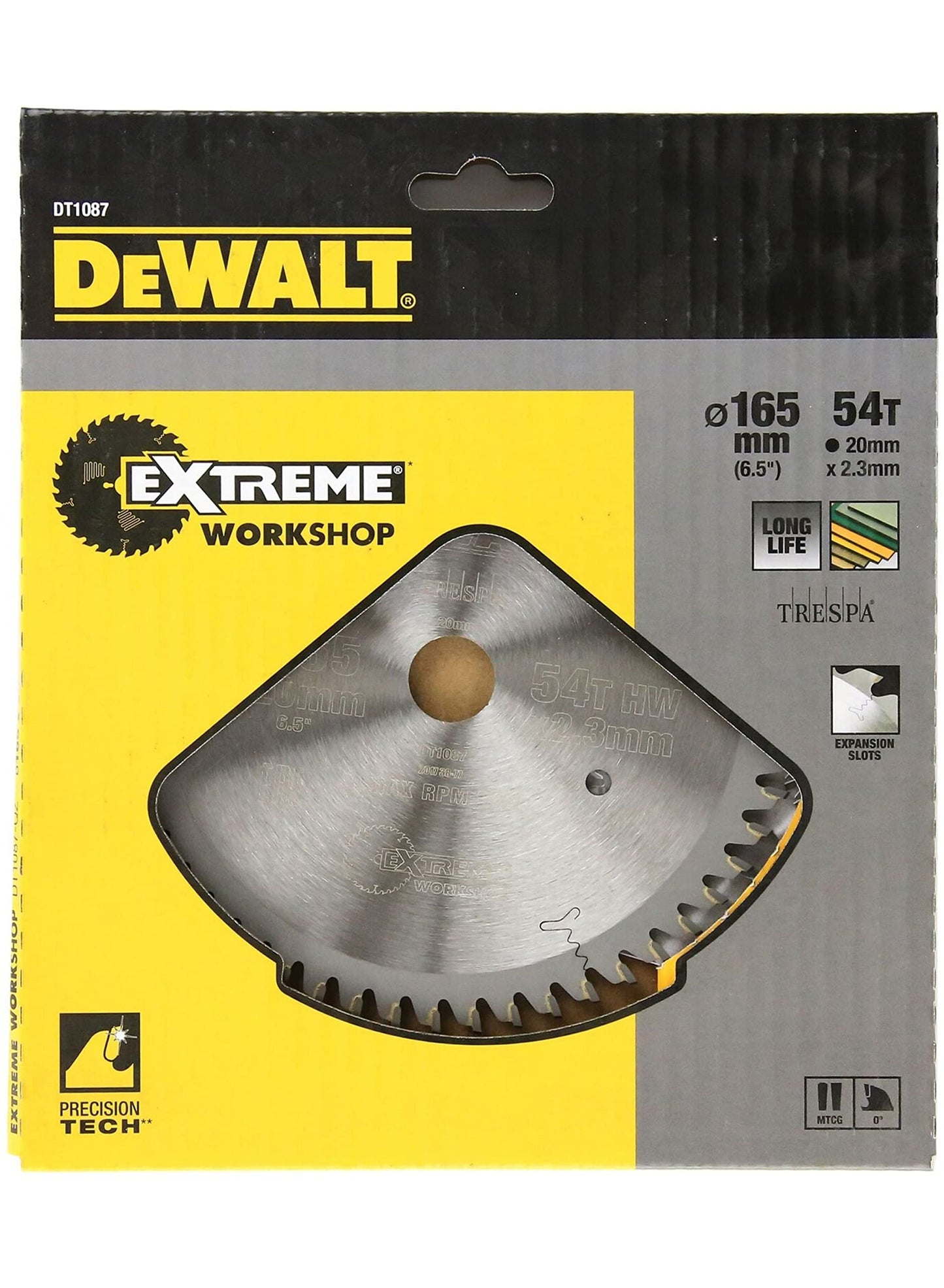 Dewalt Lama per sega circolare Extreme DT1087 (165/20, 54 denti, TFZ, 0°, per tagli extra sottili, 1 pezzo