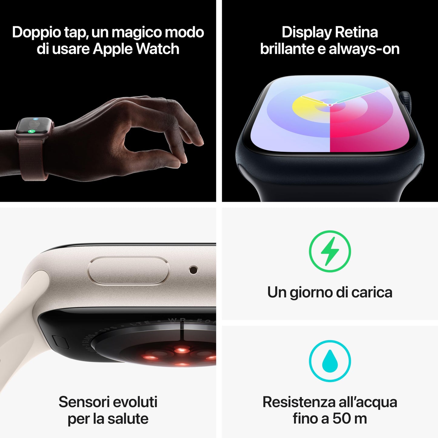 Apple Watch Series 9 GPS + Cellular 45mm Smartwatch con cassa in acciaio inossidabile color argento e Cinturino Sport blu tempesta - S/M. Fitness tracker, app Livelli O₂, display Retina always-on