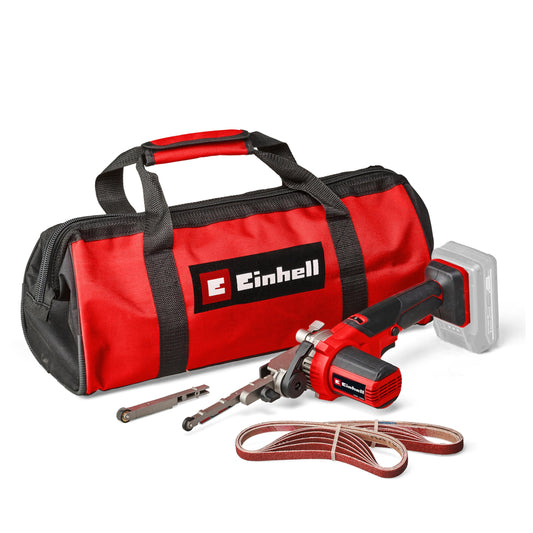 Einhell Lima a nastro a batterie TE-BF 18 Li-Solo Power X-Change (18 V, velocità fino a 1.700 m/min, 2 bracci abrasivi 9 mm e 13 mm, incl. 12 pz. nastri abrasivi, senza batteria)