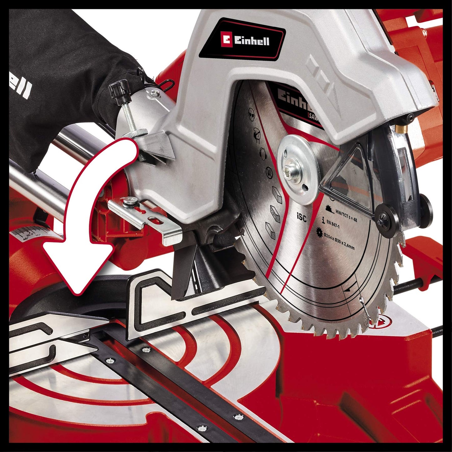 Einhell TC-SM 254 Troncatrice radiale (230-240 V, 1800 W, giri al min. 5000, lama Ø254 x ø30 - 48 denti, inclinabile sinistra 0-45°, taglio max 305 x 85 mm, con laser)