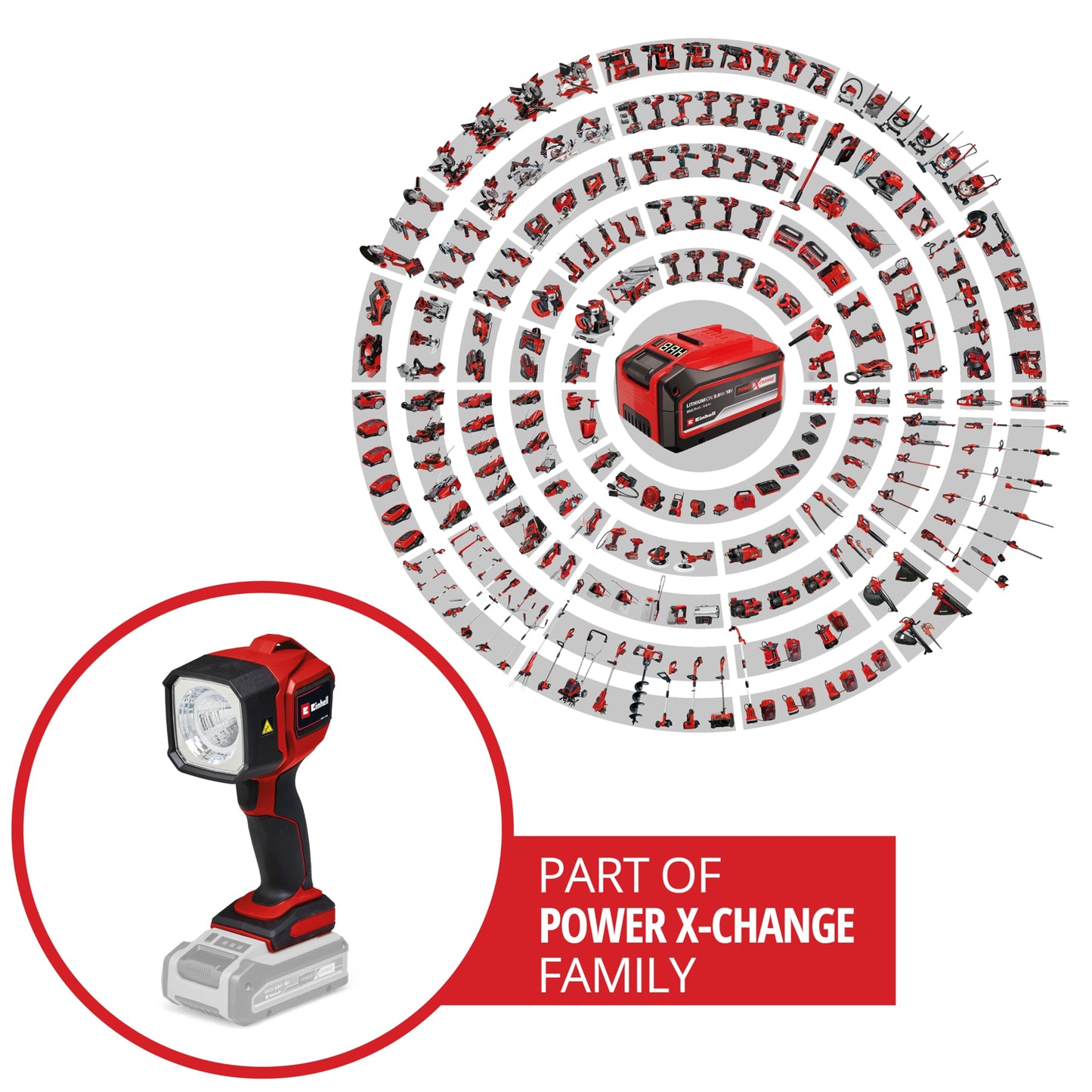 Torcia a batteria Einhell TC-CL 18/350 Li-Solo Power X-Change (18 V, 350 lm, 7000 K, portata 30 m, testata orientabile, luce LED di alta qualità, batteria esclusa)