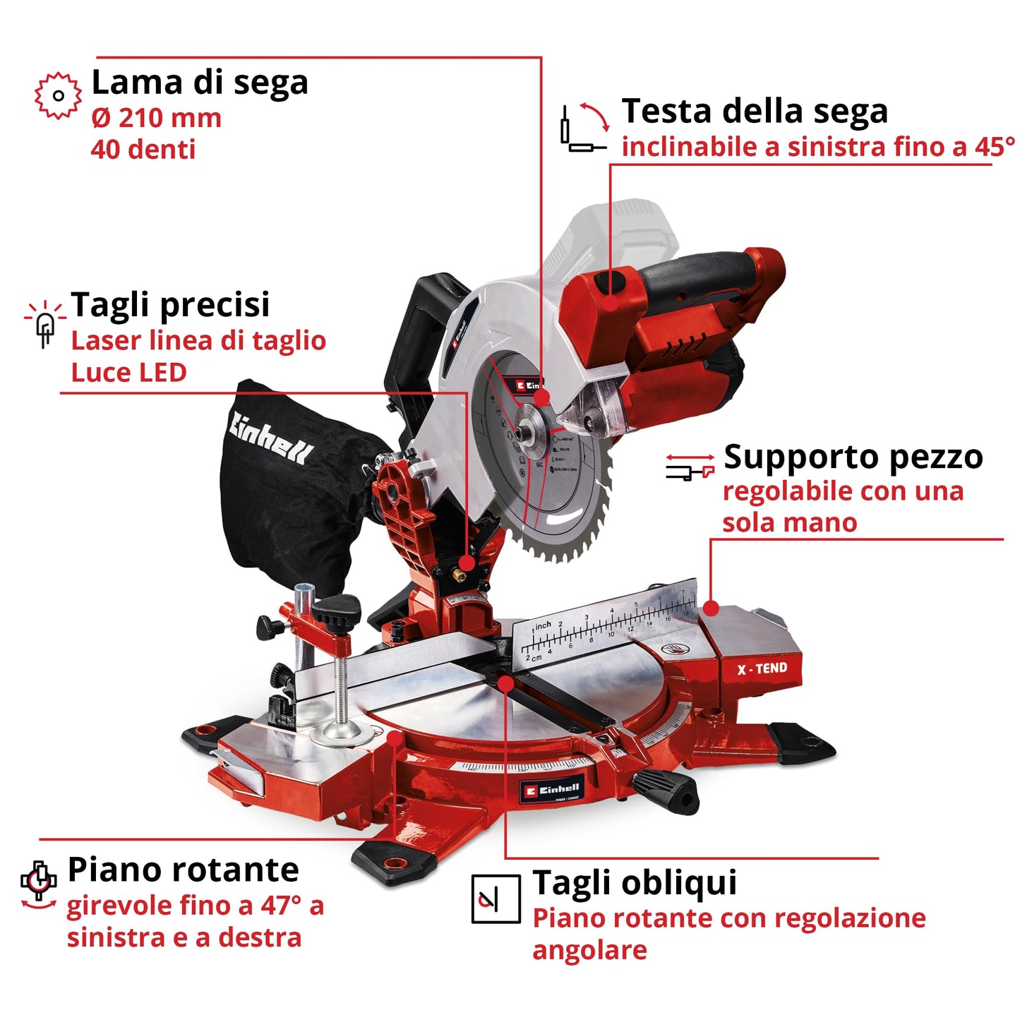 Einhell Troncatrice TE-MS 18/210 Li - Solo Power X-Change (Li-Ion, 18 V, 3000/min, lama in metallo duro, senza batteria e caricabatteria)