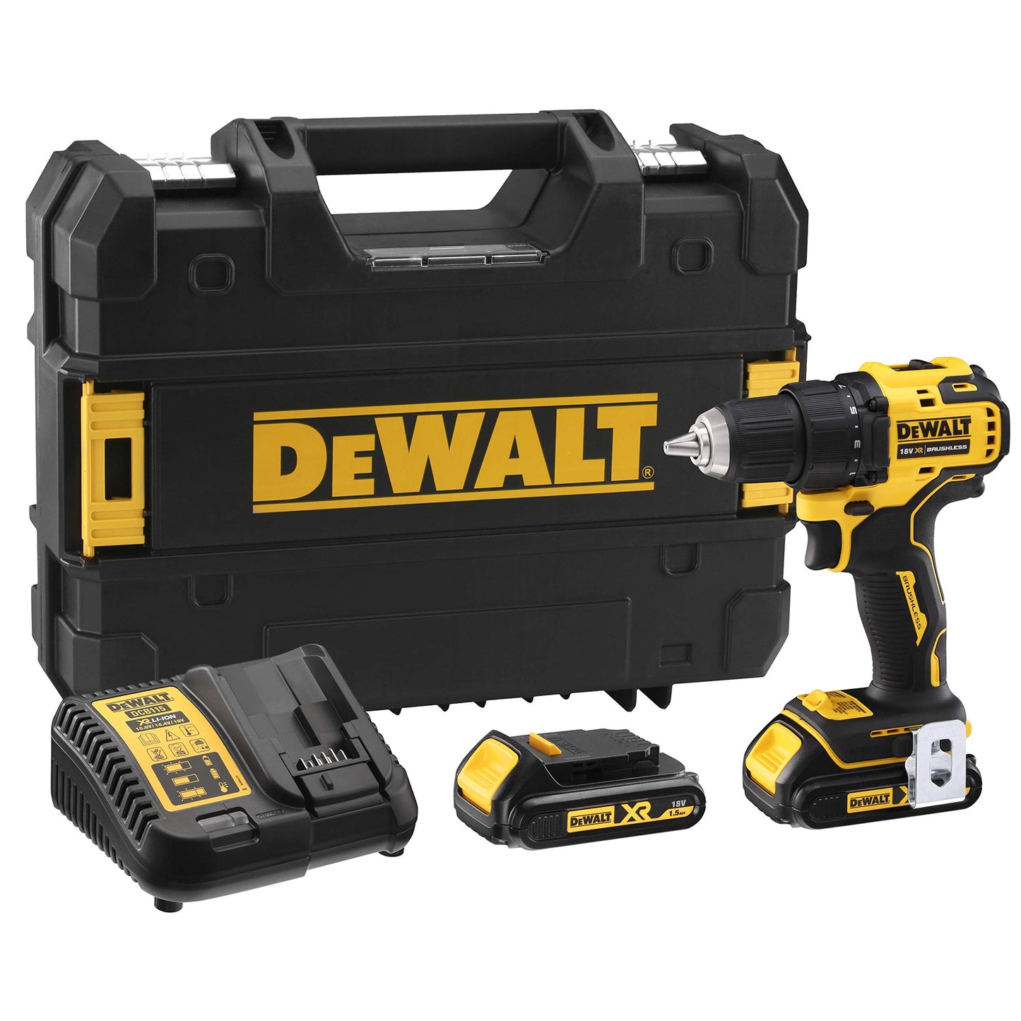 DEWALT DCD708S2T-QW - Trapano avvitatore senza spazzole XR 18V 13mm 65Nm con 2 batterie Li-Ion da 1,5Ah e valigetta TSTAK