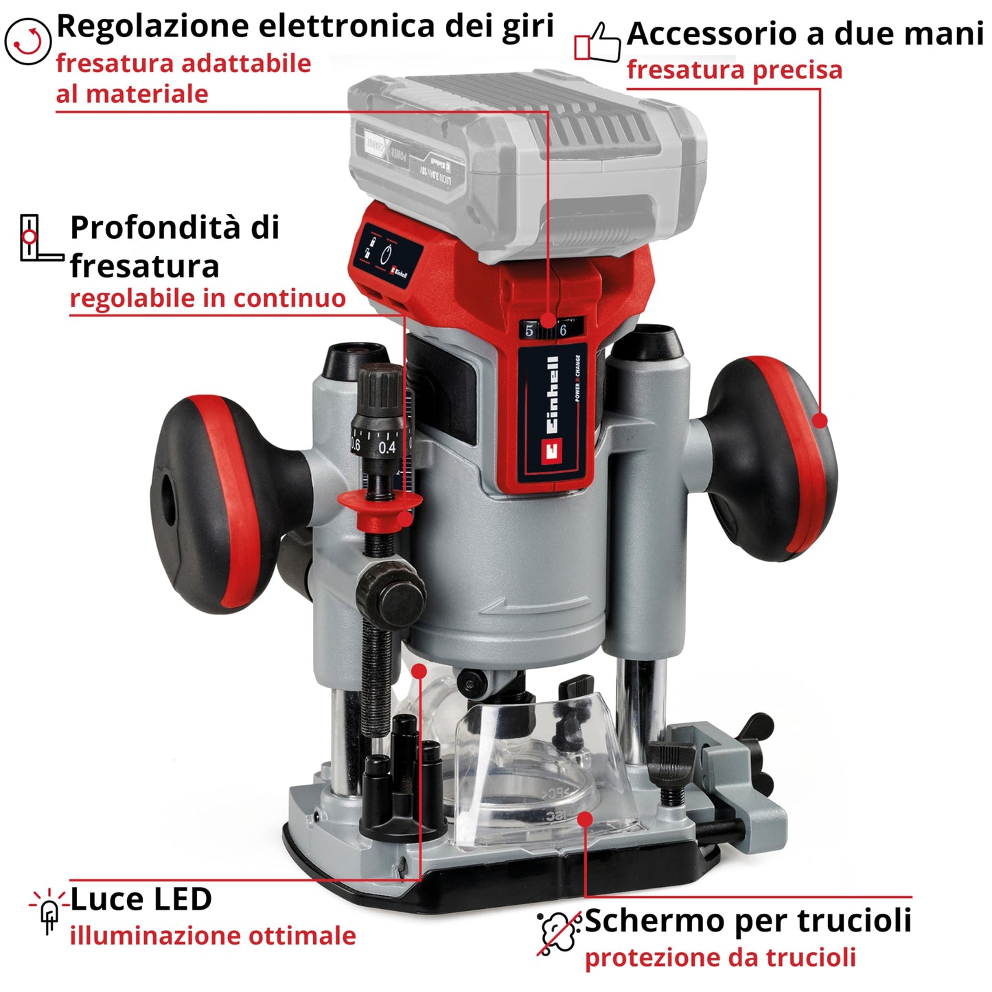 Einhell Set fresatrice professionale a batteria TP-RO 18 Set Li BL-Solo Power X-Change (18 V, brushless, regolazione fine della profondità di fresa, accessori + custodia, senza batteria)