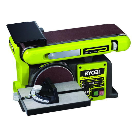 Ryobi RBDS4601G Levigatrice a Nastro e a Disco con Motore ad Induzione da 375W, Diametro Disco 150mm, Dimensione Nastro 100x914mm, Levigatrice con Canale di Aspirazione Laterale