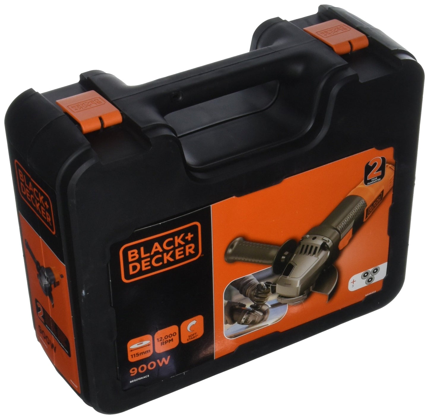 BLACK+DECKER beg210kac3-qs Smerigliatrice Maniglia 3 posizioni, 900 W, Nero/Arancione