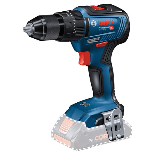 Bosch Professional 06019H5302 Trapano a Percussione Gsb 18V-55, Senza Batteria, Sistema 18 Volt, Diametro Foratura in Muratura: 10 mm, in Cartone 18 V, Blu