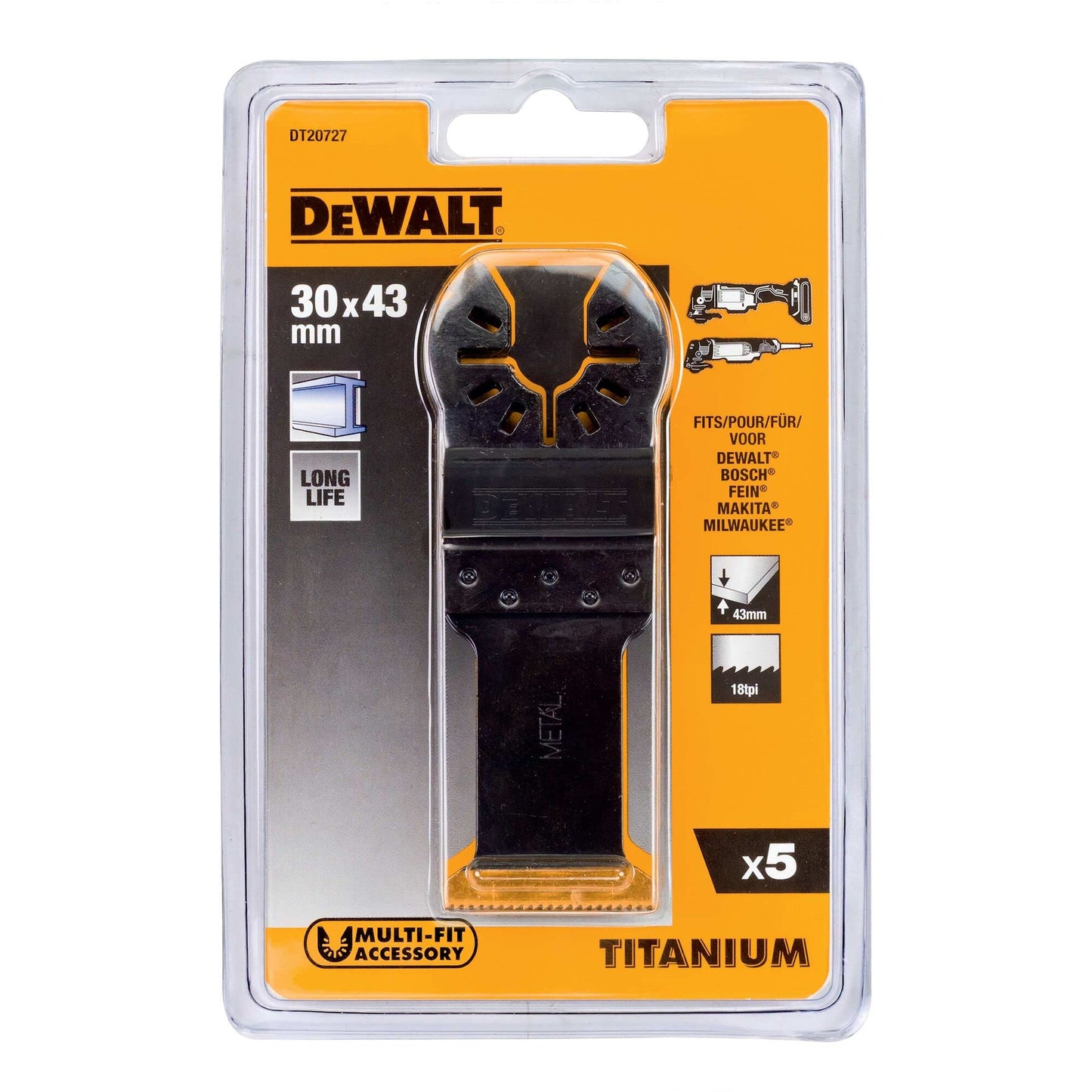 DeWalt Accessori Per Utensile Multifuzione - N.5 Lame In Titanio Lunga Durata Per Tagli Ad Affondamento