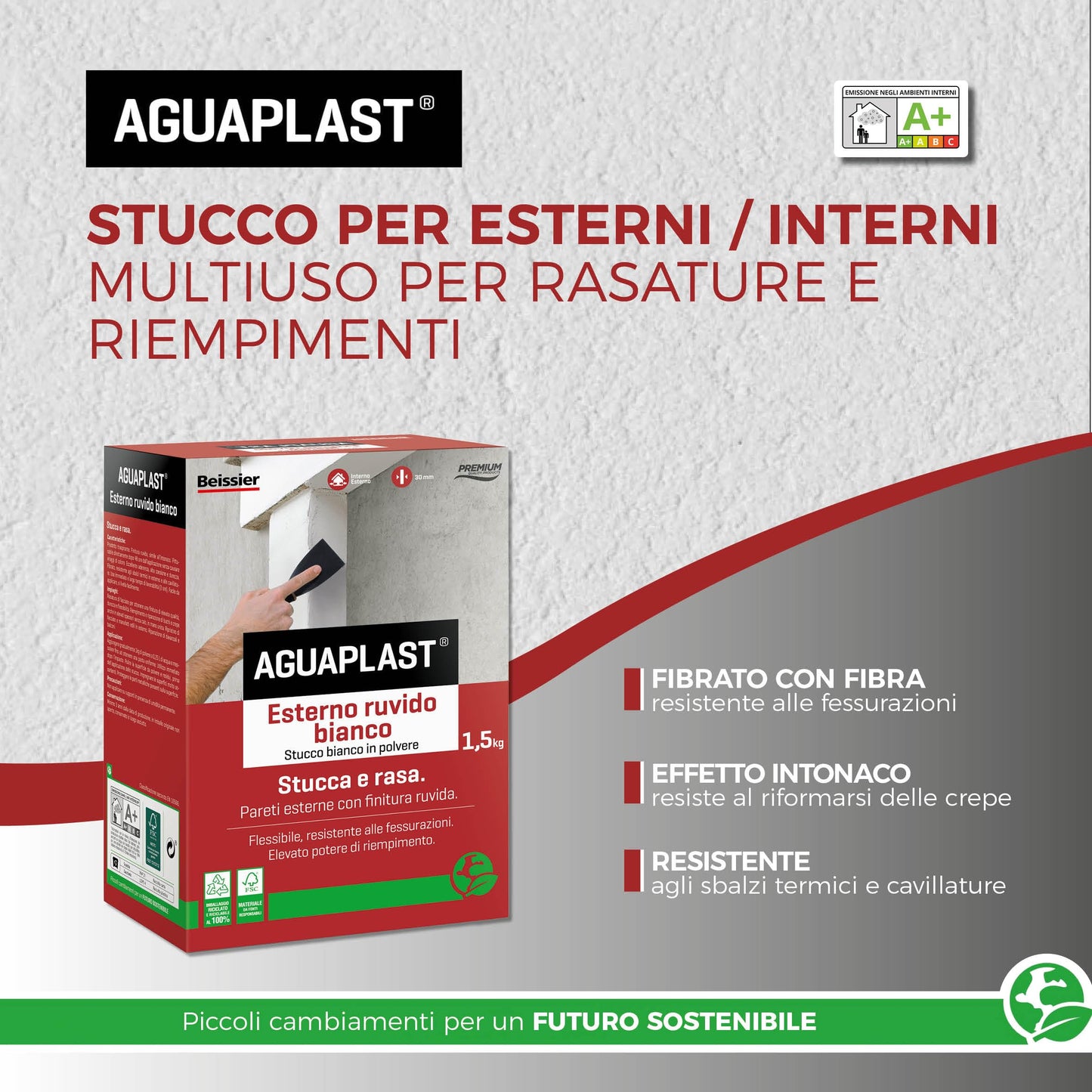 Aguaplast SR5 ruvido bianco. Stucco rasante per esterni/interni finitura ruvida bianca 1,5 kg