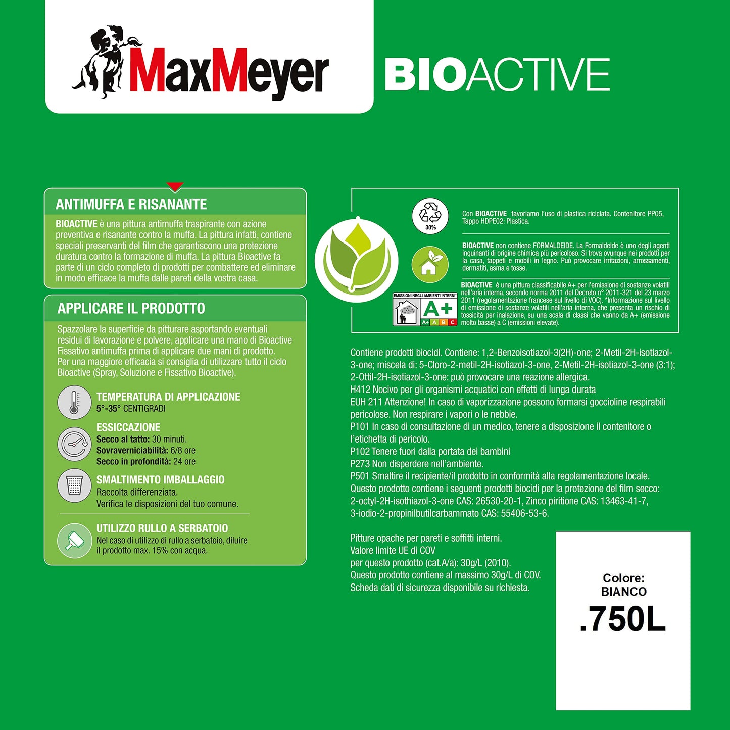 MAXMEYER BIOACTIVE PITTURA ANTIMUFFA A+ 0,75L