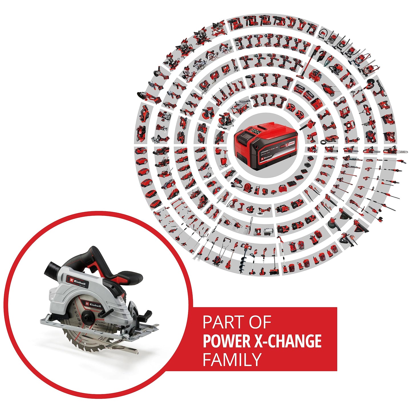 Einhell Sega circolare a batteria TE-CS 18/190 Li BL - Solo Power X-Change (18V, giri al min. 3800, lama Ø190 x Ø20,taglio max 65 mm, luce led, senza batteria e caricabatteria)