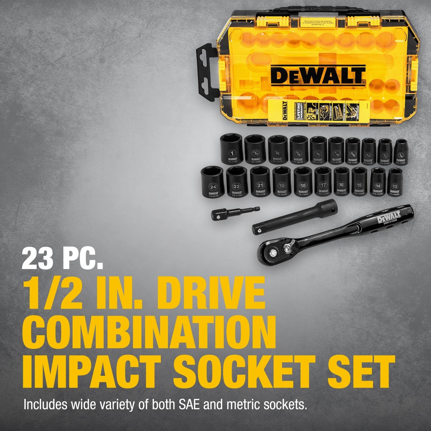 DEWALT DWMT74739 - Set di chiavi a bussola combinate da 1/2", 23 pezzi