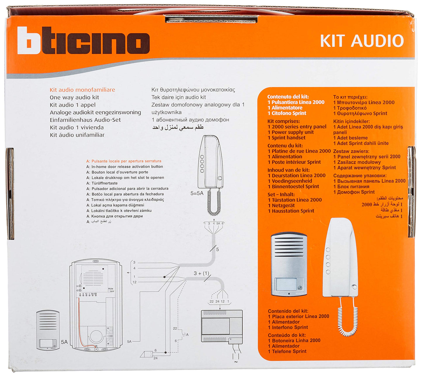 Bticino 363211 Kit Audio analogico monofamiliare con Posto Esterno Linea 2000 e citofono Sprint