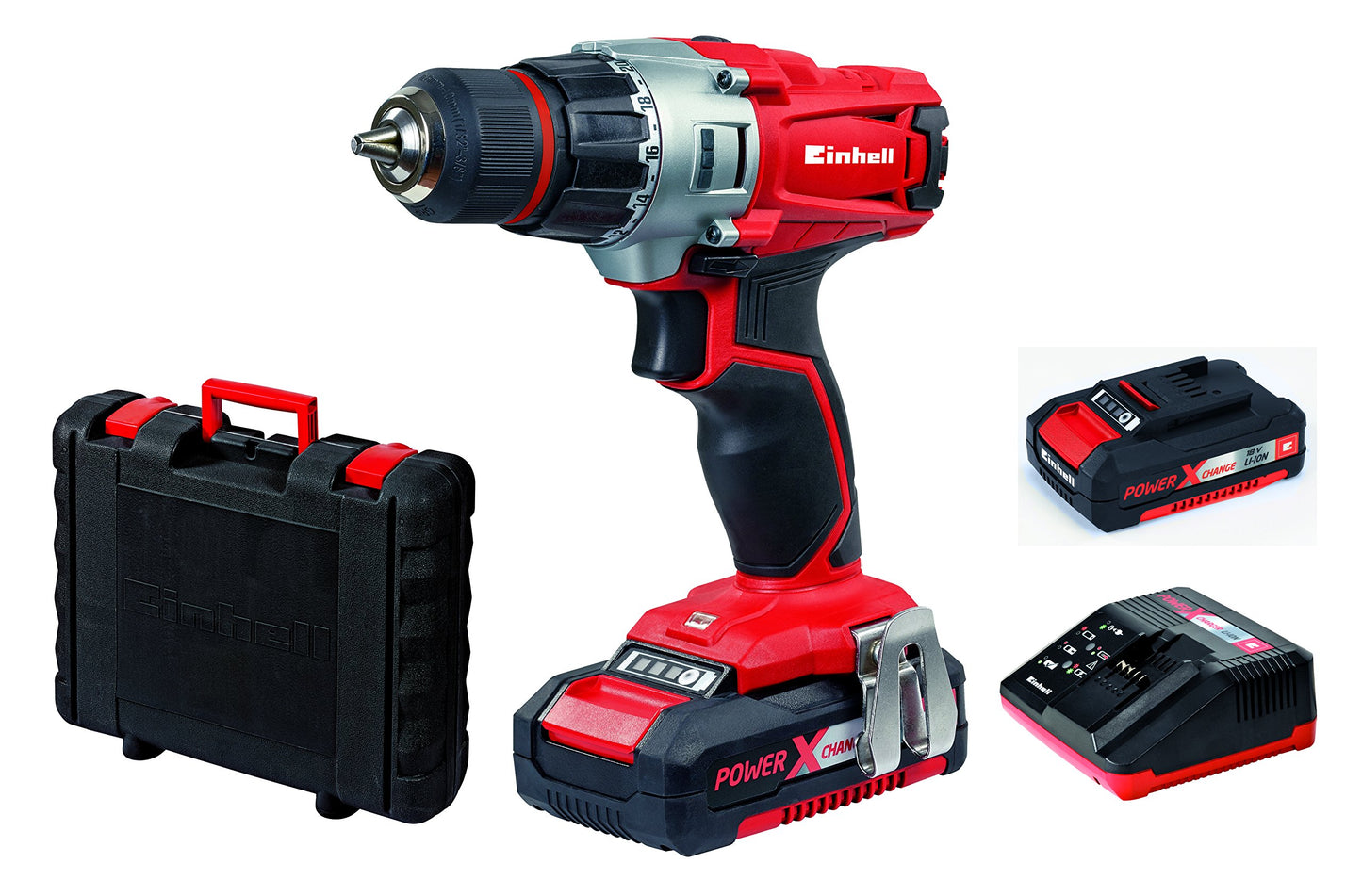 Einhell TE-CD 18/2 Li Kit (2x1,5 Ah) Trapano avvitatore a batteria (18 V, 2 velocità, vel. 1 giri min. 0-350, vel 2 giri min. 0-1250, torsione 44Nm, incl. Batteria da 1,5 Ah e caricabatteria)