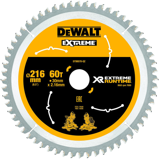 DeWalt DT99570-QZ accessori utensili xr flexvolt - lama circolare xr 216mm x 30mm 60 denti, nero