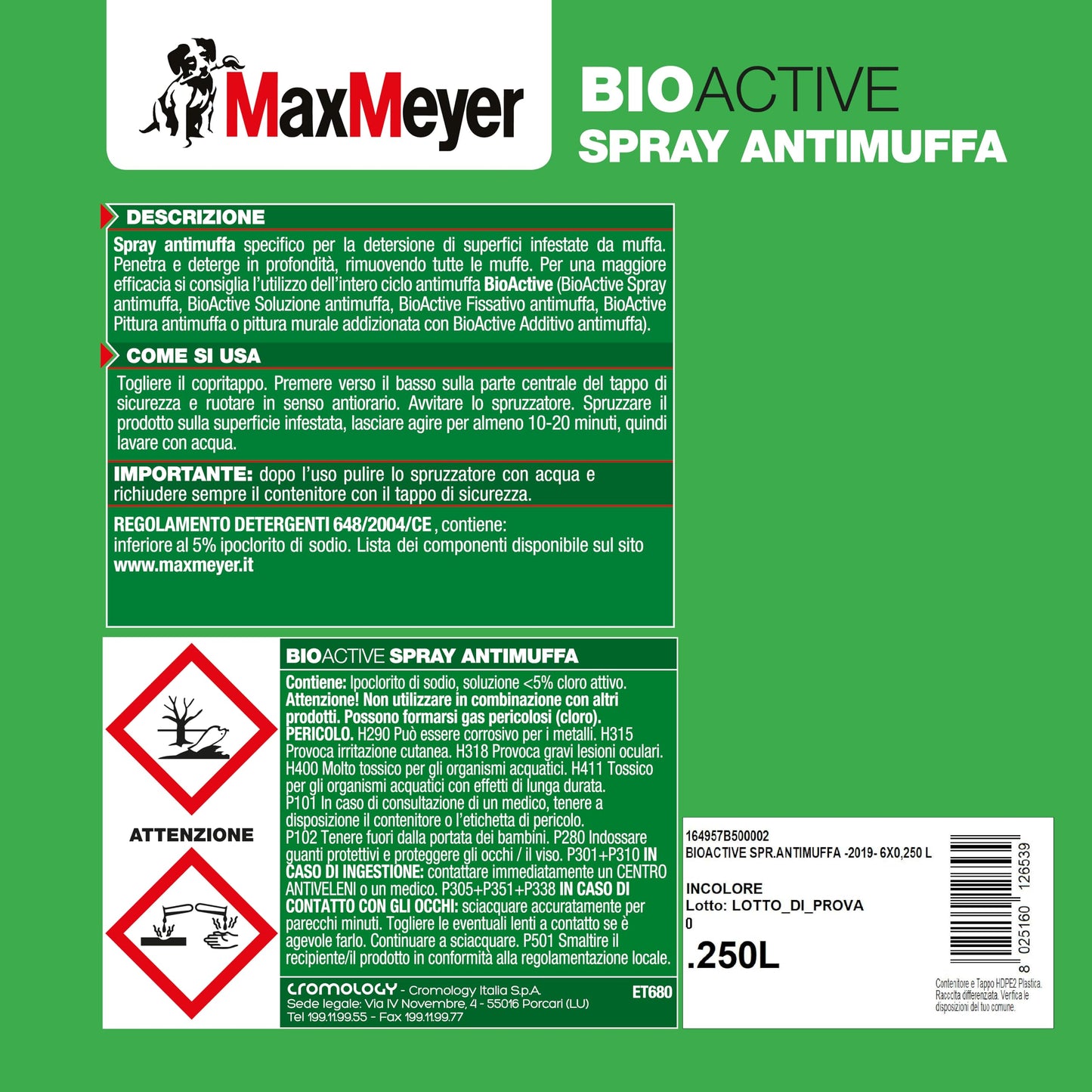 MaxMeyer Spray Antimuffa per interni Bioactive INCOLORE 0,25 L