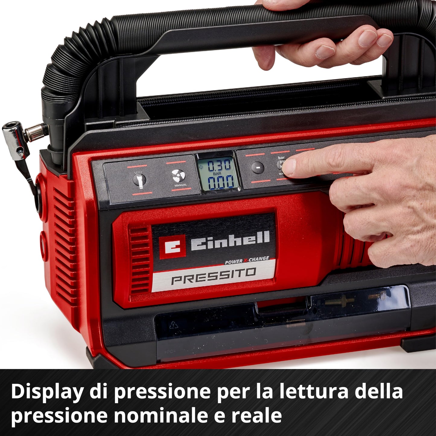 Einhell Compressore ibrido PRESSITO 18/25 Hybrid Power X-Change(18 V, funzionamento con cavo di alimentazione o batteria, max. 11 bar, incl. kit 4 adattatori e 2 tubi flessibili, senza batteria)