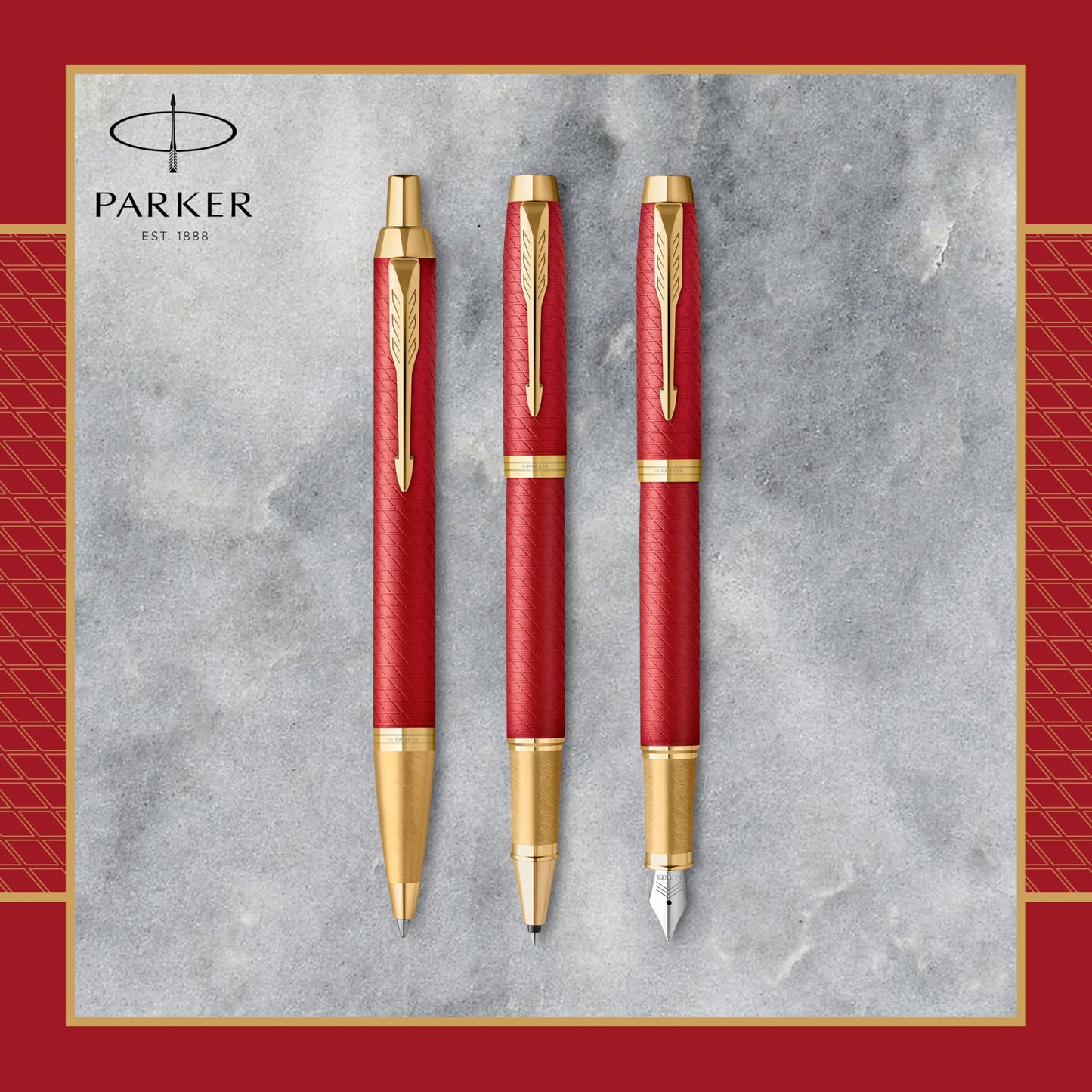 Parker IM penna stilografica | Rosso laccato premium con finiture in oro | Punta fine con cartuccia di inchiostro blu | Confezione regalo