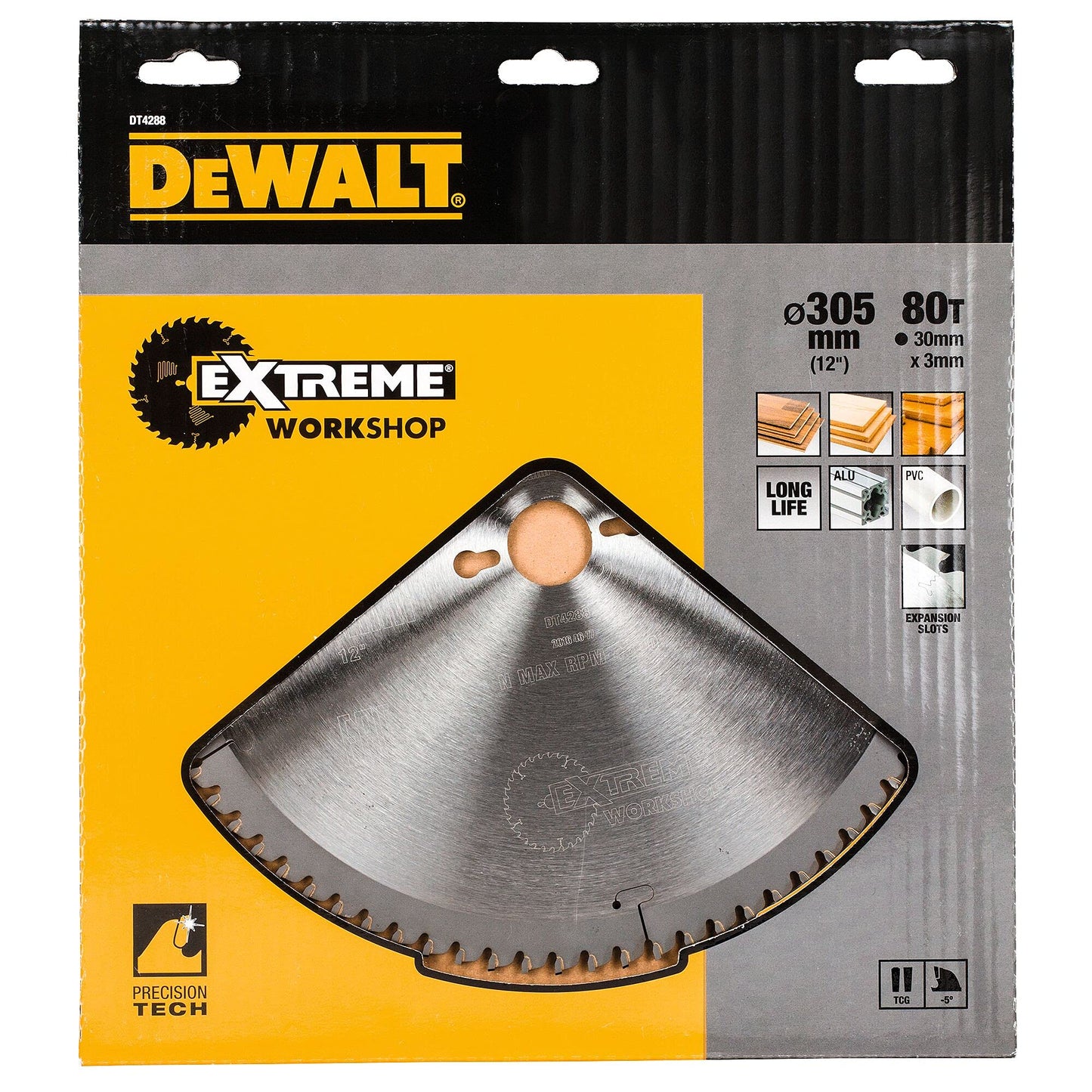 DEWALT LAMA PER STAZIONARIA - IMPIALLACCIATURE, PLASTICA E ALLUMINIO - 305 x 30 x 80 TCG -5° 3.0 mm, DT4288-QZ