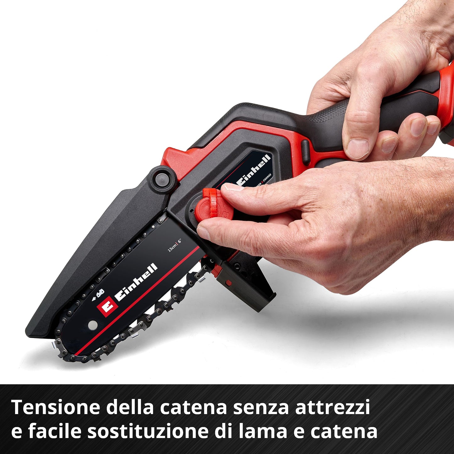 Einhell motosega a batterie GE-PS 18/15 Li BL-Solo Power X-Change (18 V, brushless, lunghezza di taglio 12,5 cm, cambio lama e catena senza attrezzi, senza batteria)